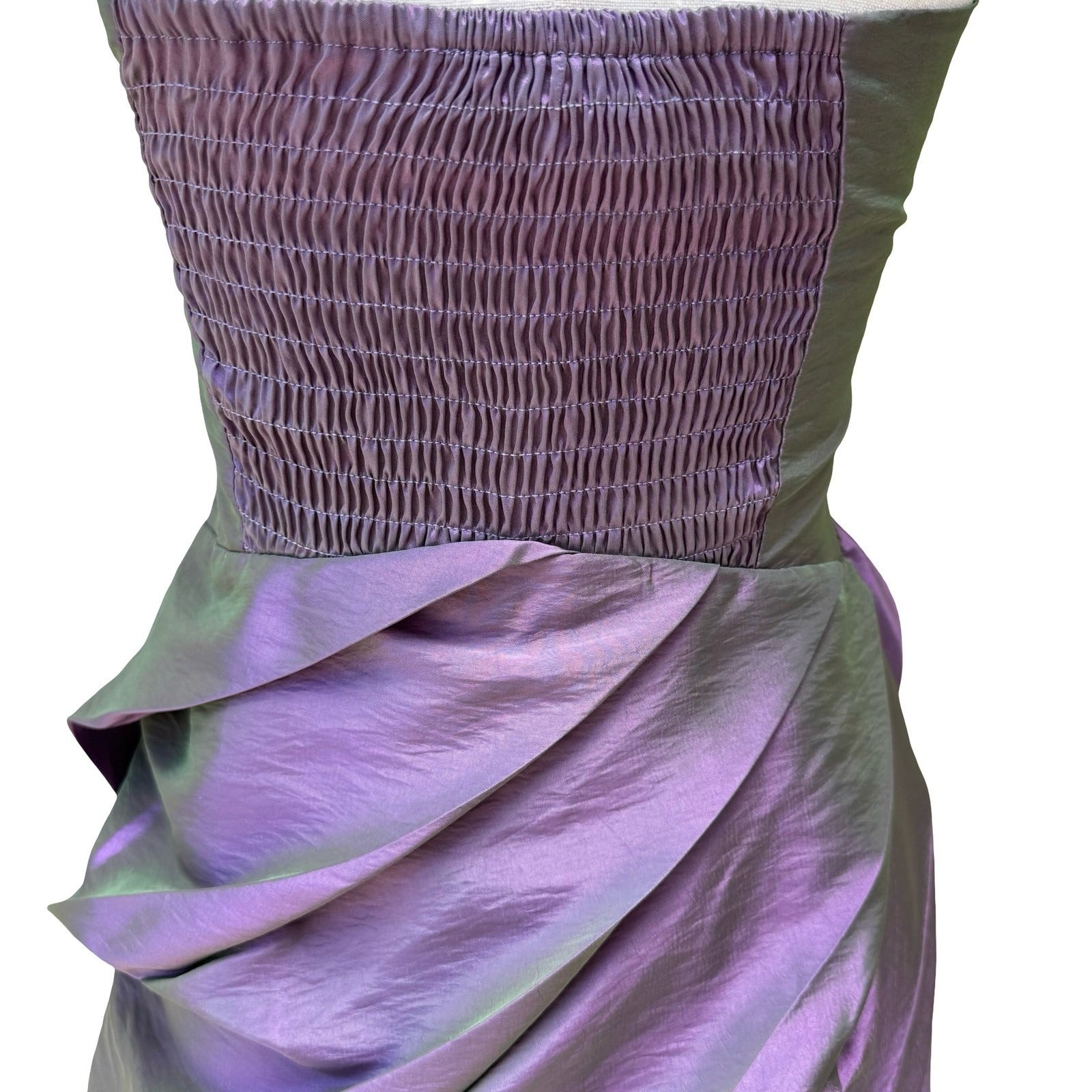 Romeo & Juliet Couture Y2K Iridescent Glam Prom Taffeta Strapless Mini Dress S