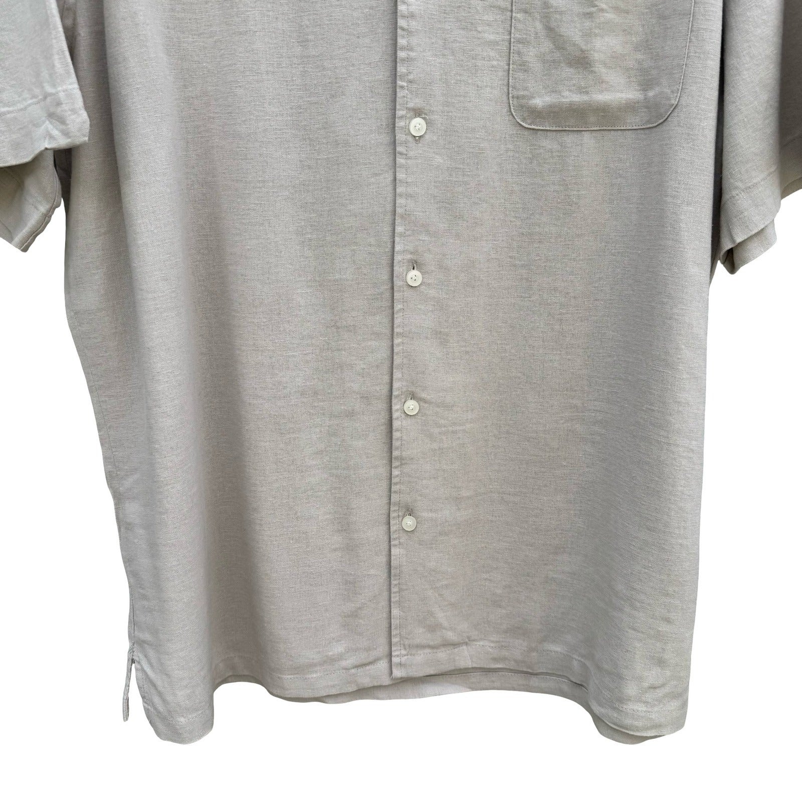 Jachs NY Mens L Southampton Stone Linen Camp Collar Button Up Shirt NEW Coastal