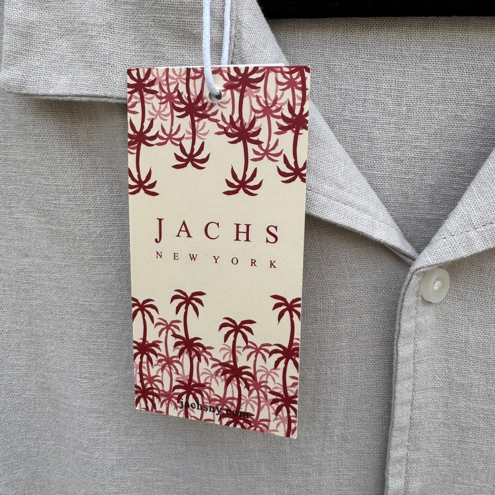 Jachs NY Mens L Southampton Stone Linen Camp Collar Button Up Shirt NEW Coastal