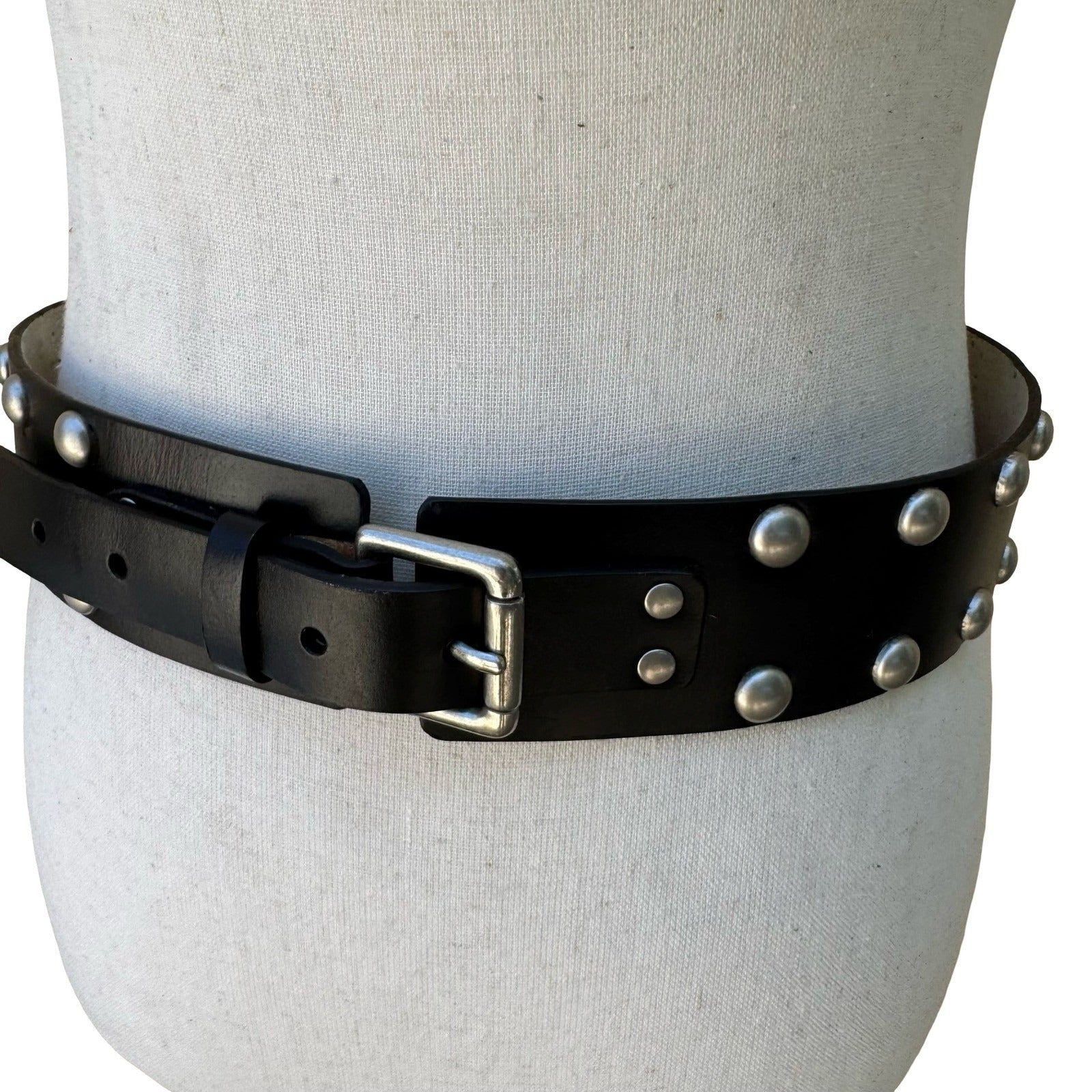 No Boundaries Punk Grunge Goth Black Studded Leather Belt Silver Dome Studs S/M