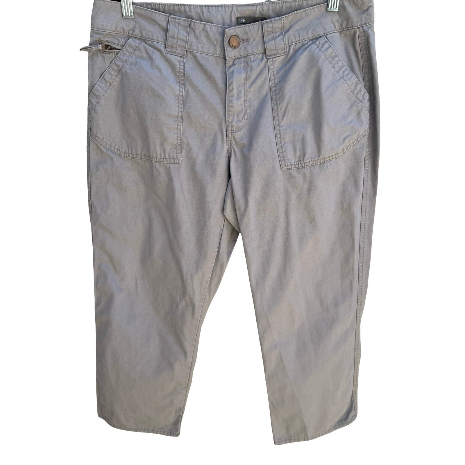 Gap Utility Crop Pants Cotton Canvas Cargo Straight Leg Grey Womens 12 Outdoor