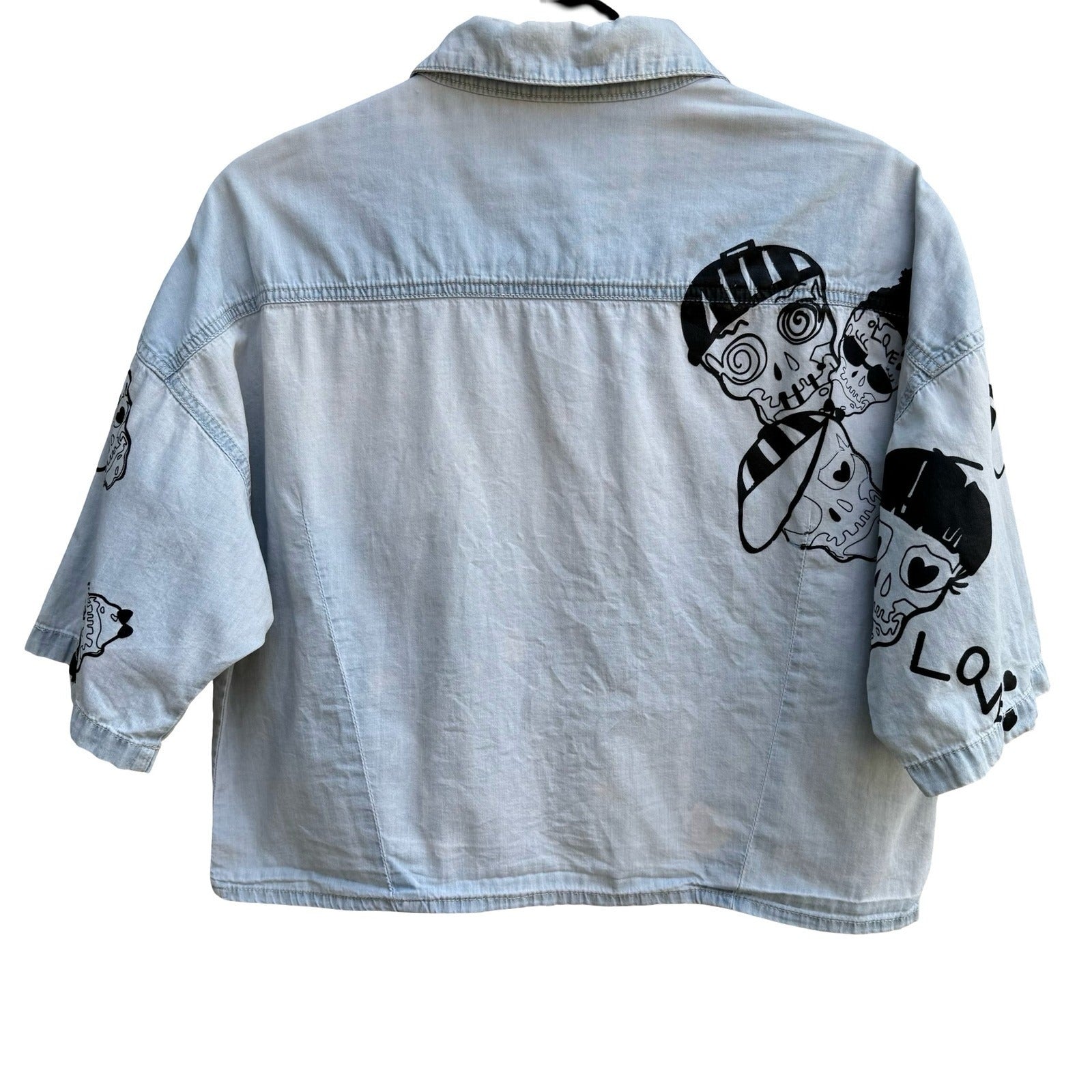Buckaroo Denim Skull Snap Front Cropped Boxy Skater Streetwear Rockabilly Shirt