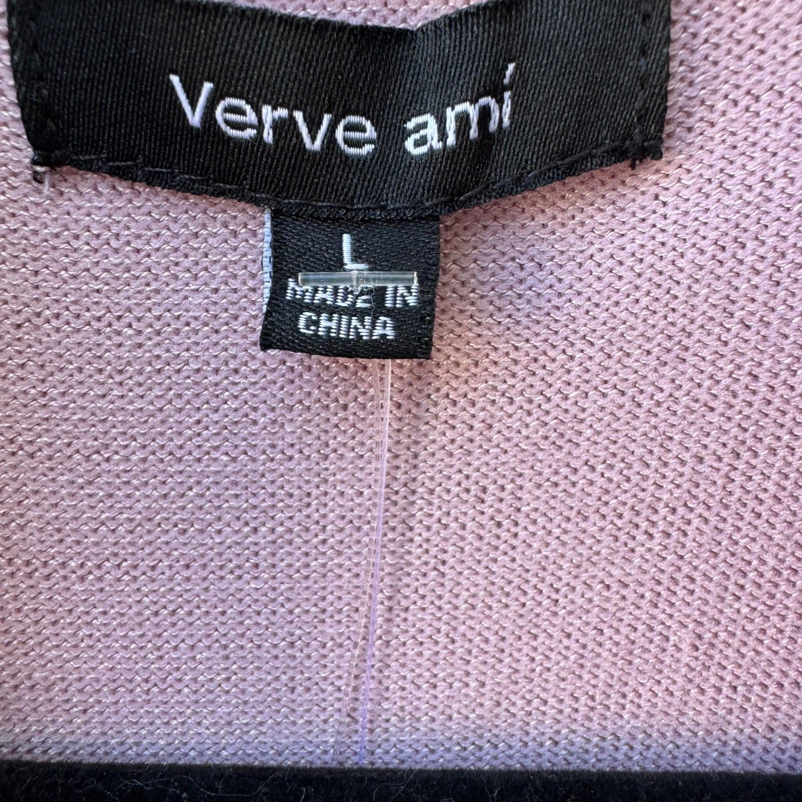 Verve Ami Minimalist Open Front Shawl Collar Cardigan Sweater Pastel Lilac L NEW