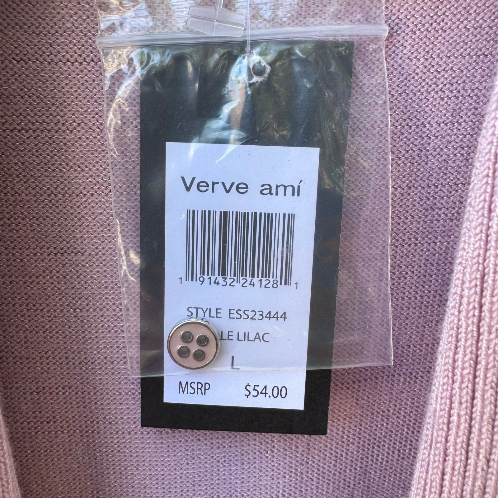 Verve Ami Minimalist Open Front Shawl Collar Cardigan Sweater Pastel Lilac L NEW