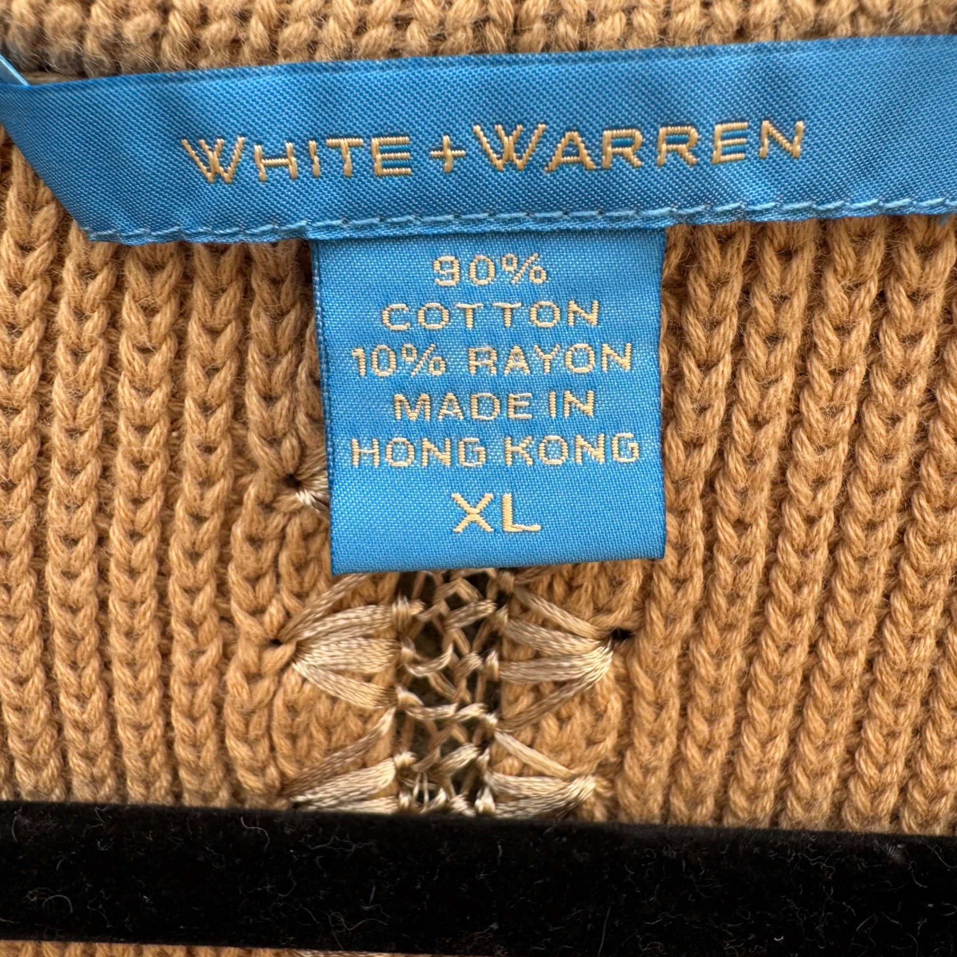 White + Warren Beige Knit Blazer Cardigan Jacket Knit Crochet Trim Womens XL
