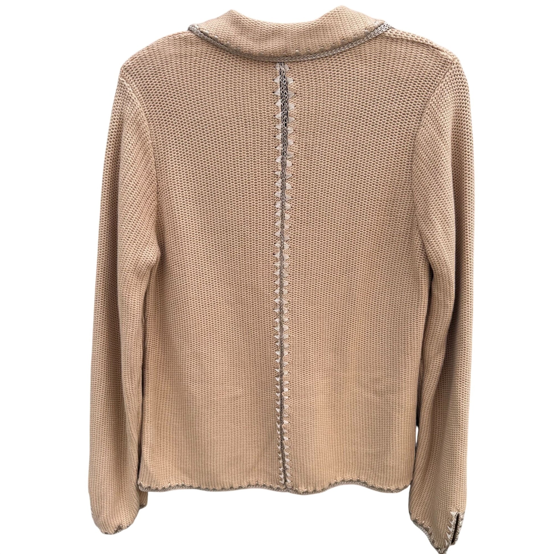 White + Warren Beige Knit Blazer Cardigan Jacket Knit Crochet Trim Womens XL