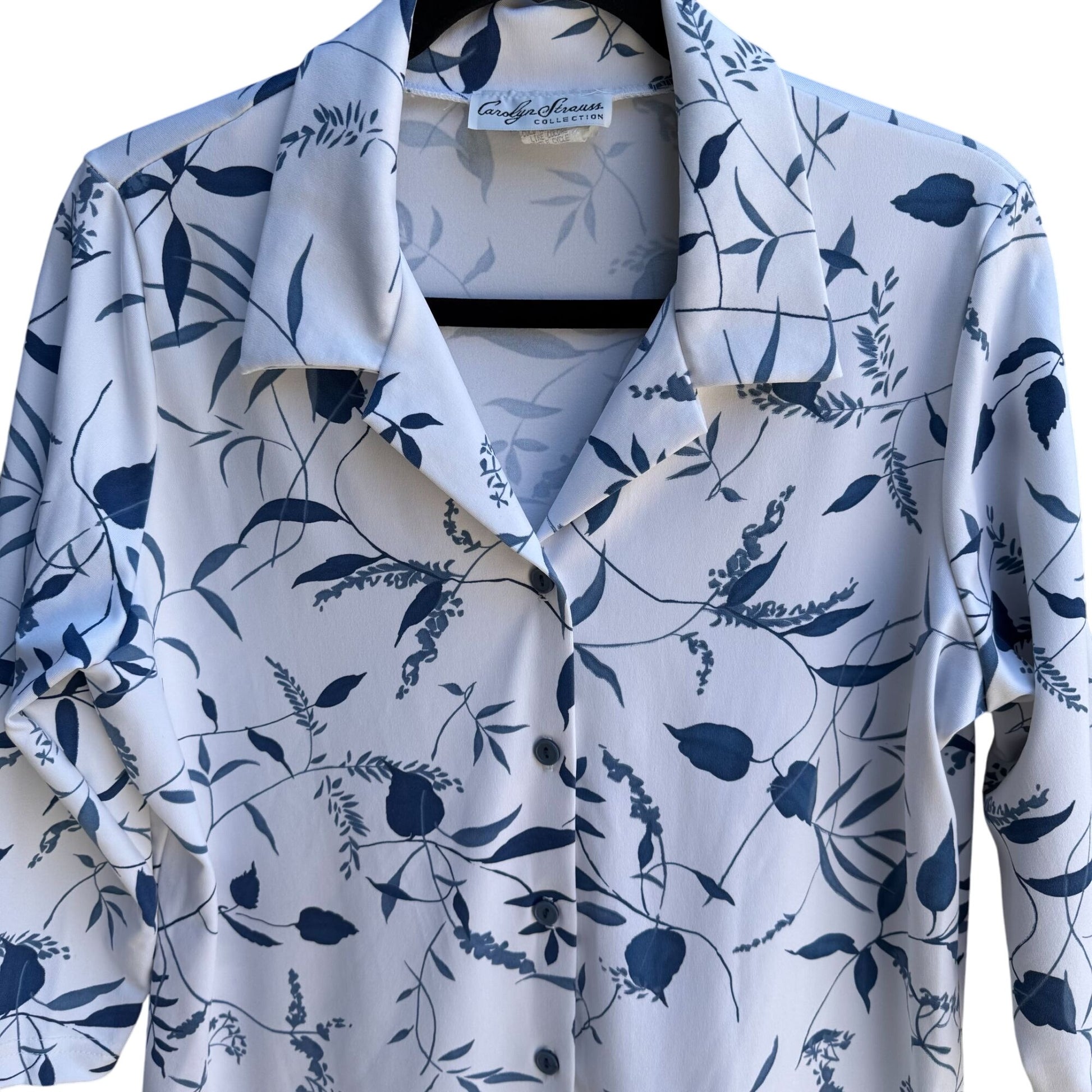 Carolyn Strauss Collection Womens Floral Print 3/4 Sleeve Button-Up Blouse M