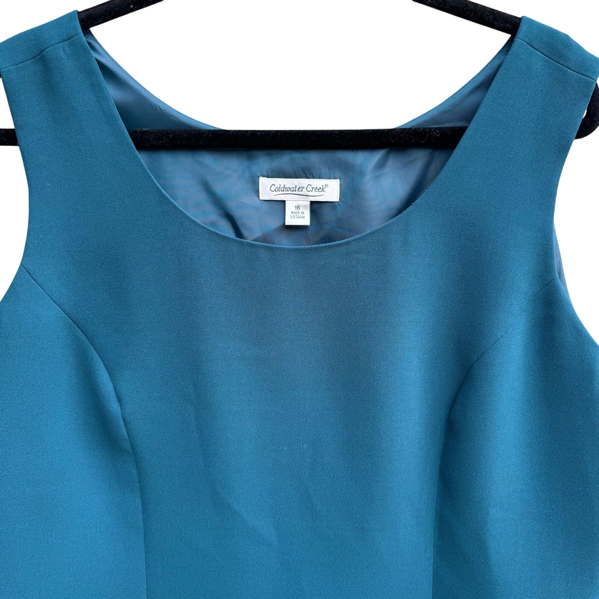 Coldwater Creek Womens Sleeveless Full Lined Scoop Neck Side Zip Teal Blouse 16