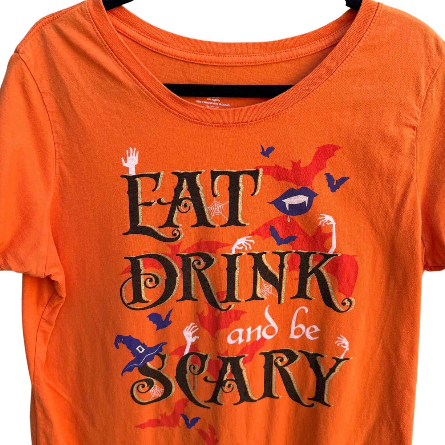 Eat Drink And Be Scary Halloween Orange Cotton Scoop Neck Cap Sleeve Shirt 2X