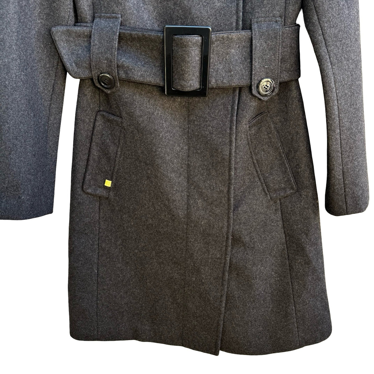 Soia & Kyo Tailored Minimalist Wool Blend Funnel Neck Pea Trench Coat Grey XS