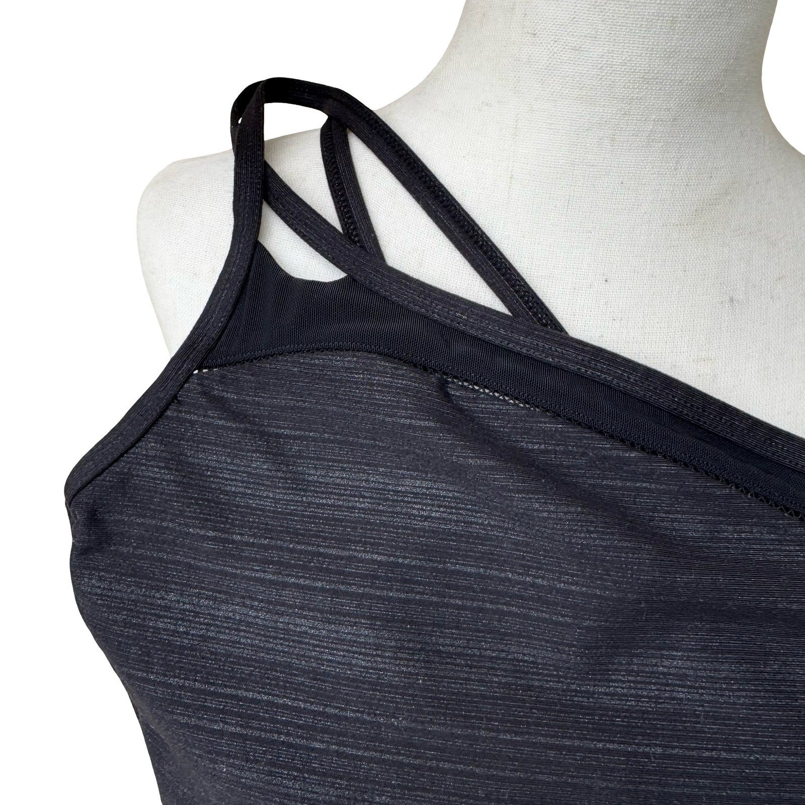 Zobha Activewear Gym Asymmetrical One Shoulder Sports Bra Charcoal Space Dye S