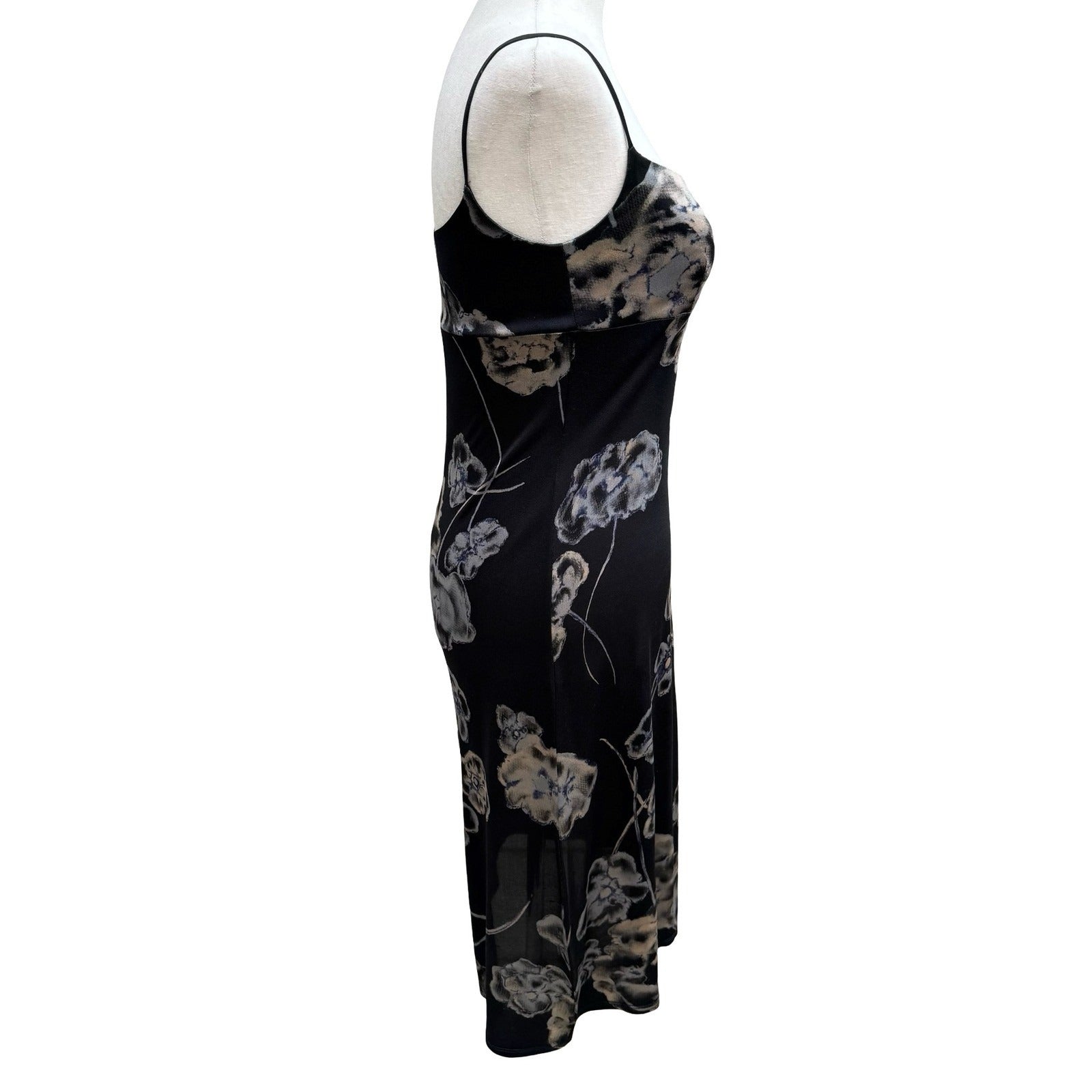 BCBG Max Azria Vintage Y2K 90s Dark Floral Empire Waist Midi Dress Whimsigoth S