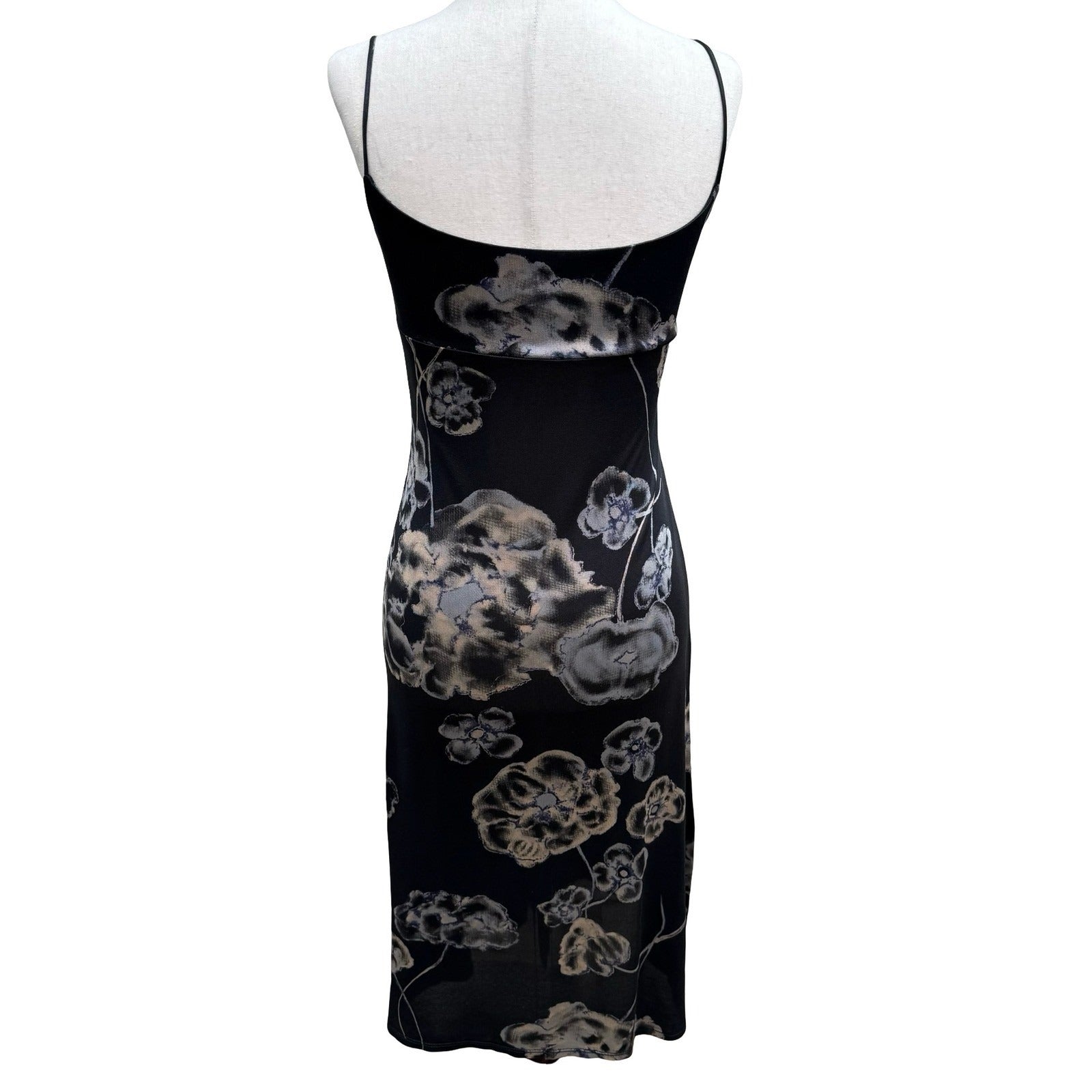 BCBG Max Azria Vintage Y2K 90s Dark Floral Empire Waist Midi Dress Whimsigoth S