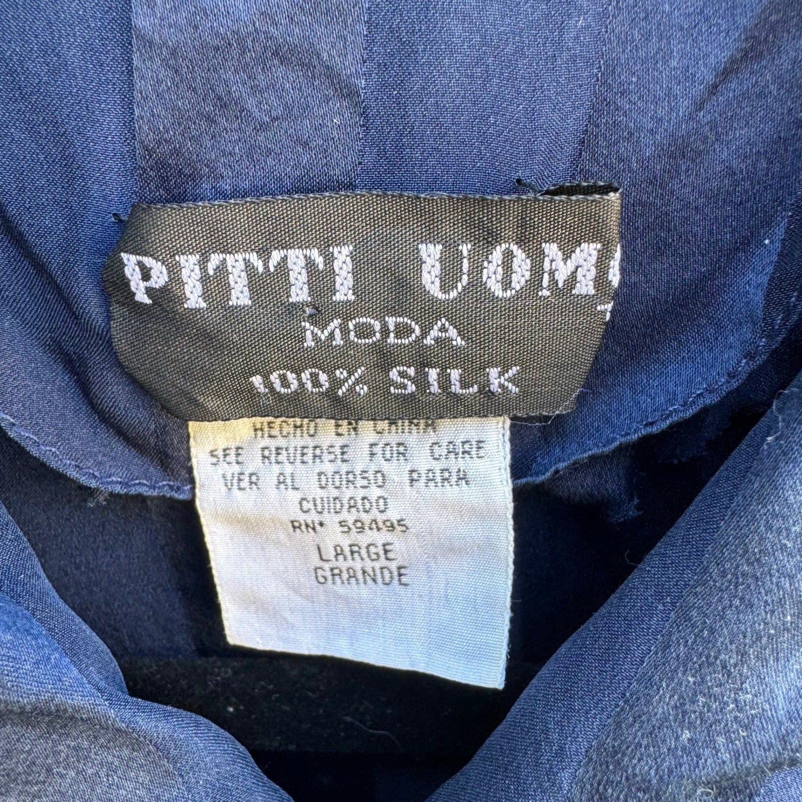 Pitti Uomo Moda Vintage 100% Silk Luxury Loungewear Sleepwear Pajama Set Navy L