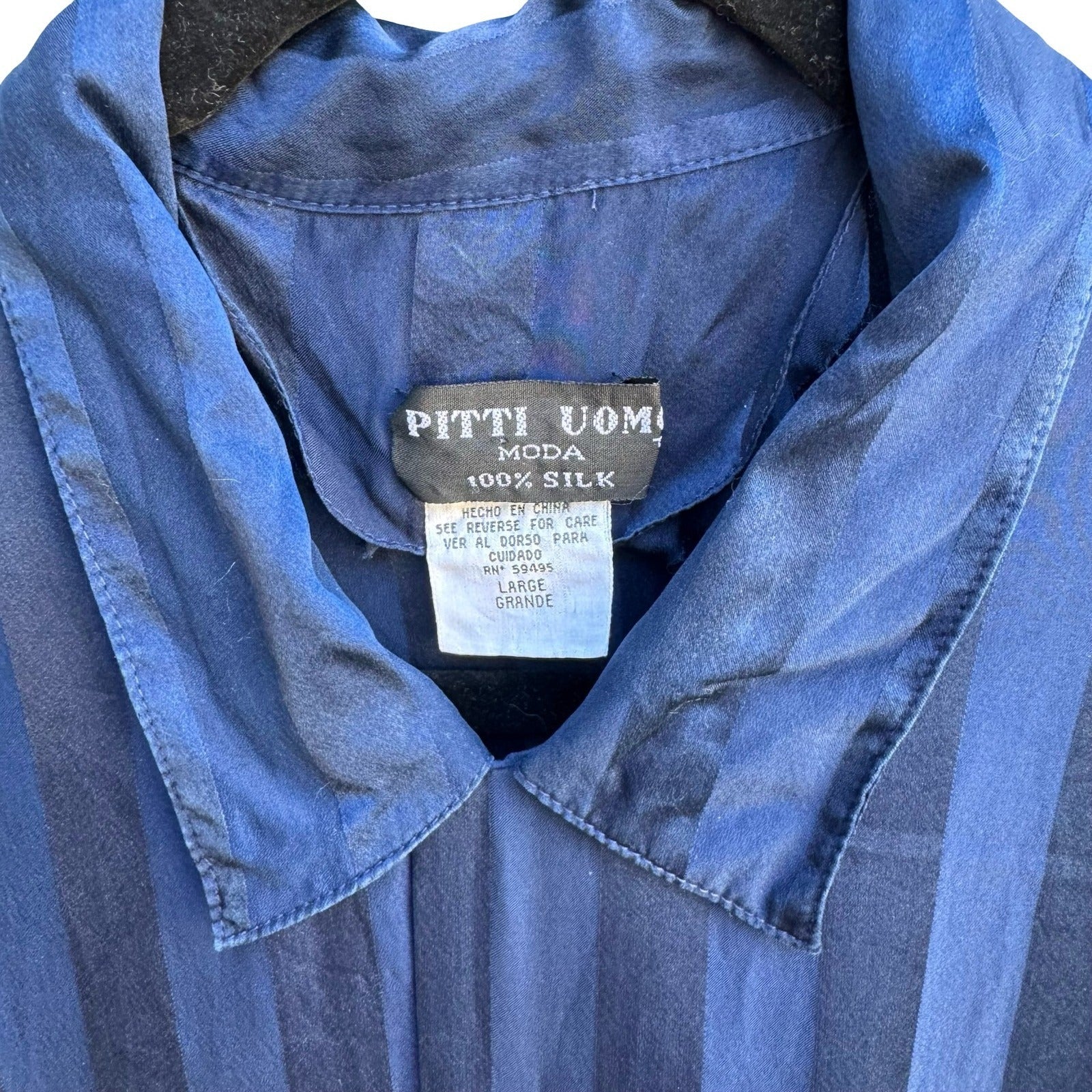 Pitti Uomo Moda Vintage 100% Silk Luxury Loungewear Sleepwear Pajama Set Navy L