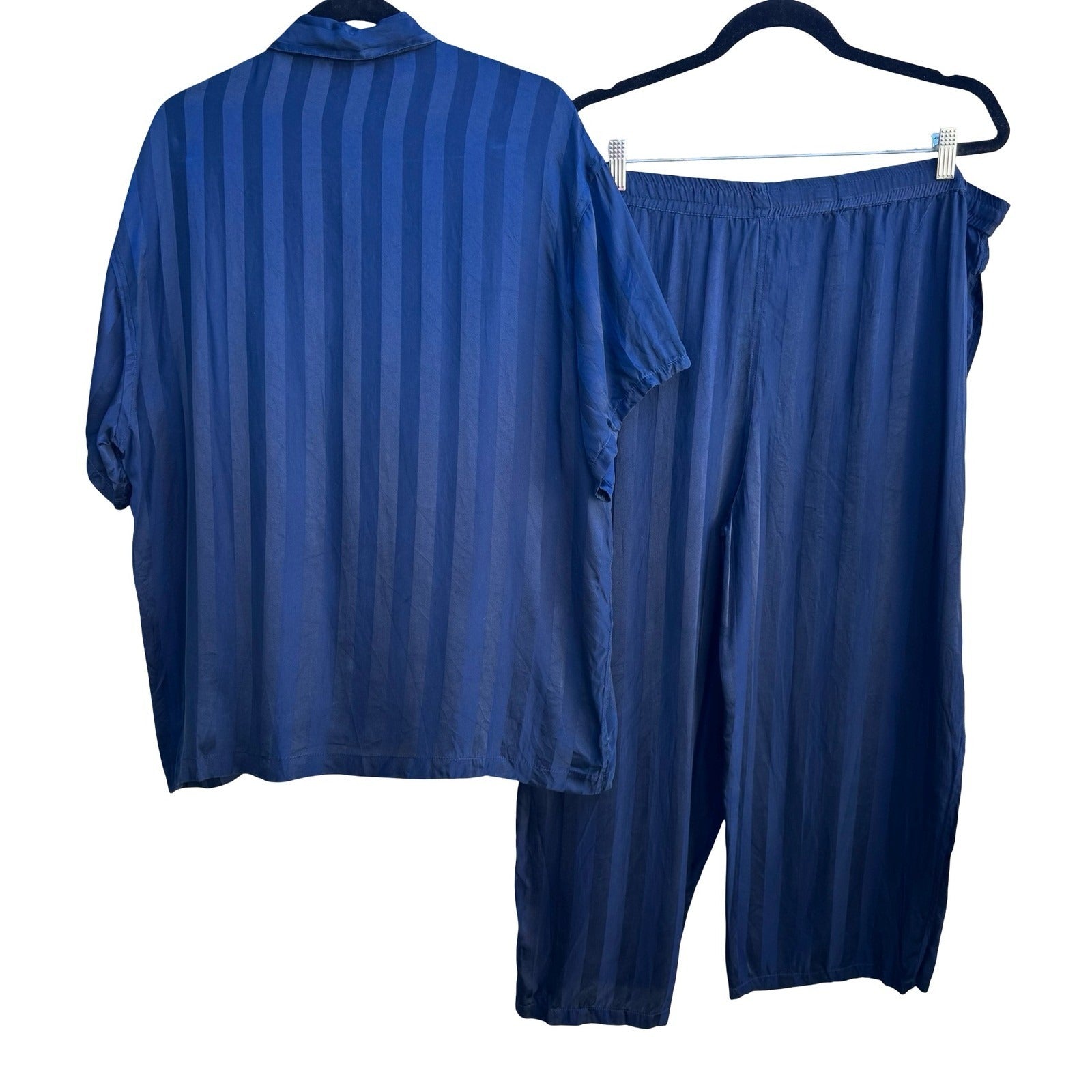 Pitti Uomo Moda Vintage 100% Silk Luxury Loungewear Sleepwear Pajama Set Navy L