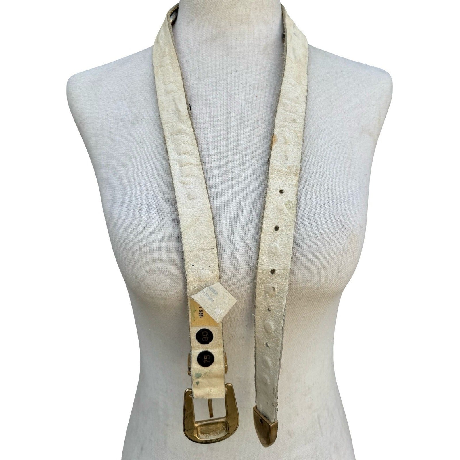 Lily Farouche Munich Vintage White Leather Studded Buffalo Nickel Western Belt