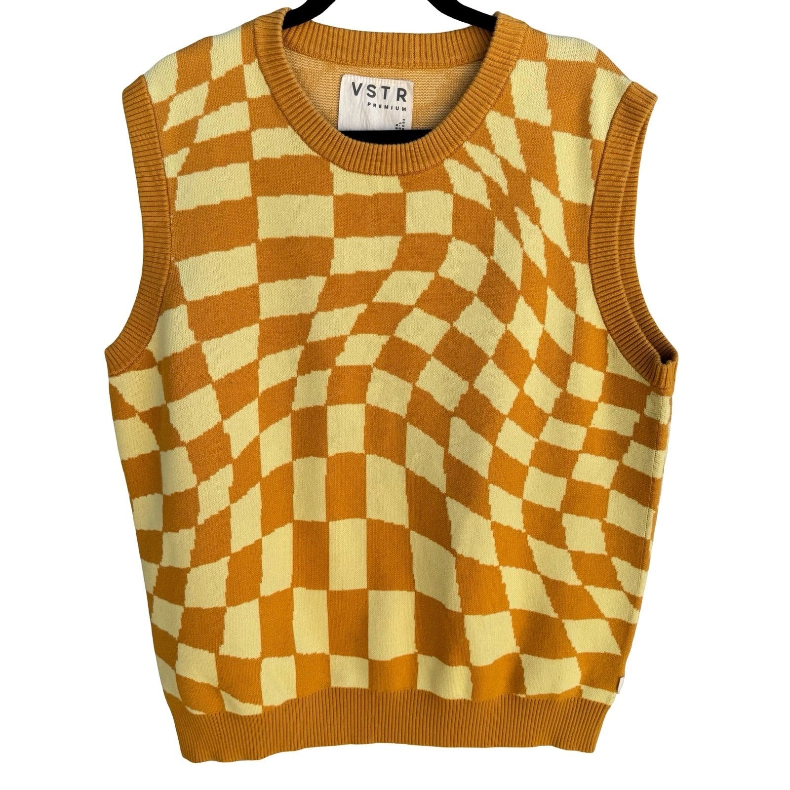 VSTR Premium Psychedelic Warped Checkerboard Sweater Knit Vest Skater Mens XL