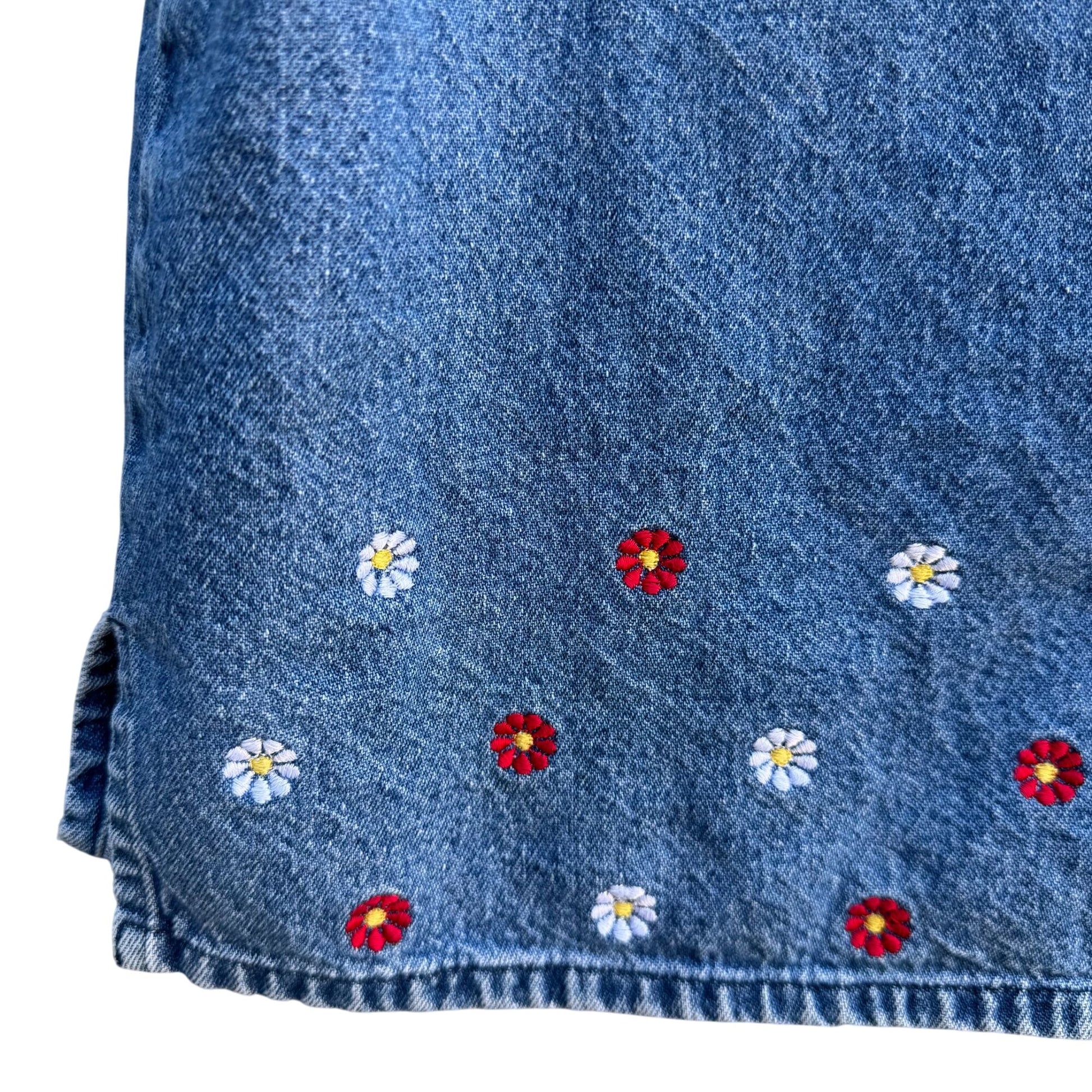 AMI Vintage Womens Short Sleeve Embroidered Cottage Floral Retro Denim Shirt M
