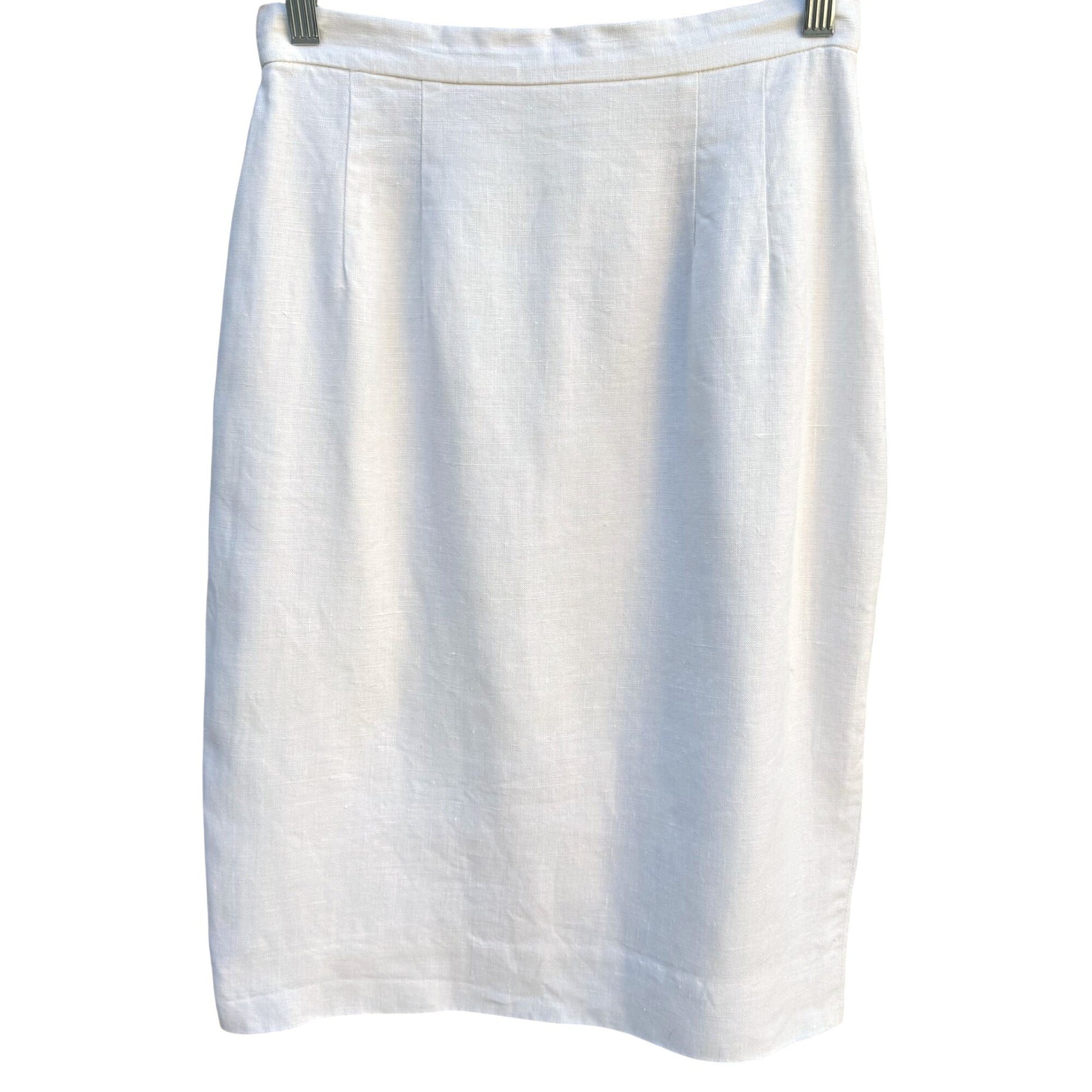 Scaasi Vintage 80s Womens White Linen Pencil Skirt Size 4 Back Slit Full Lining
