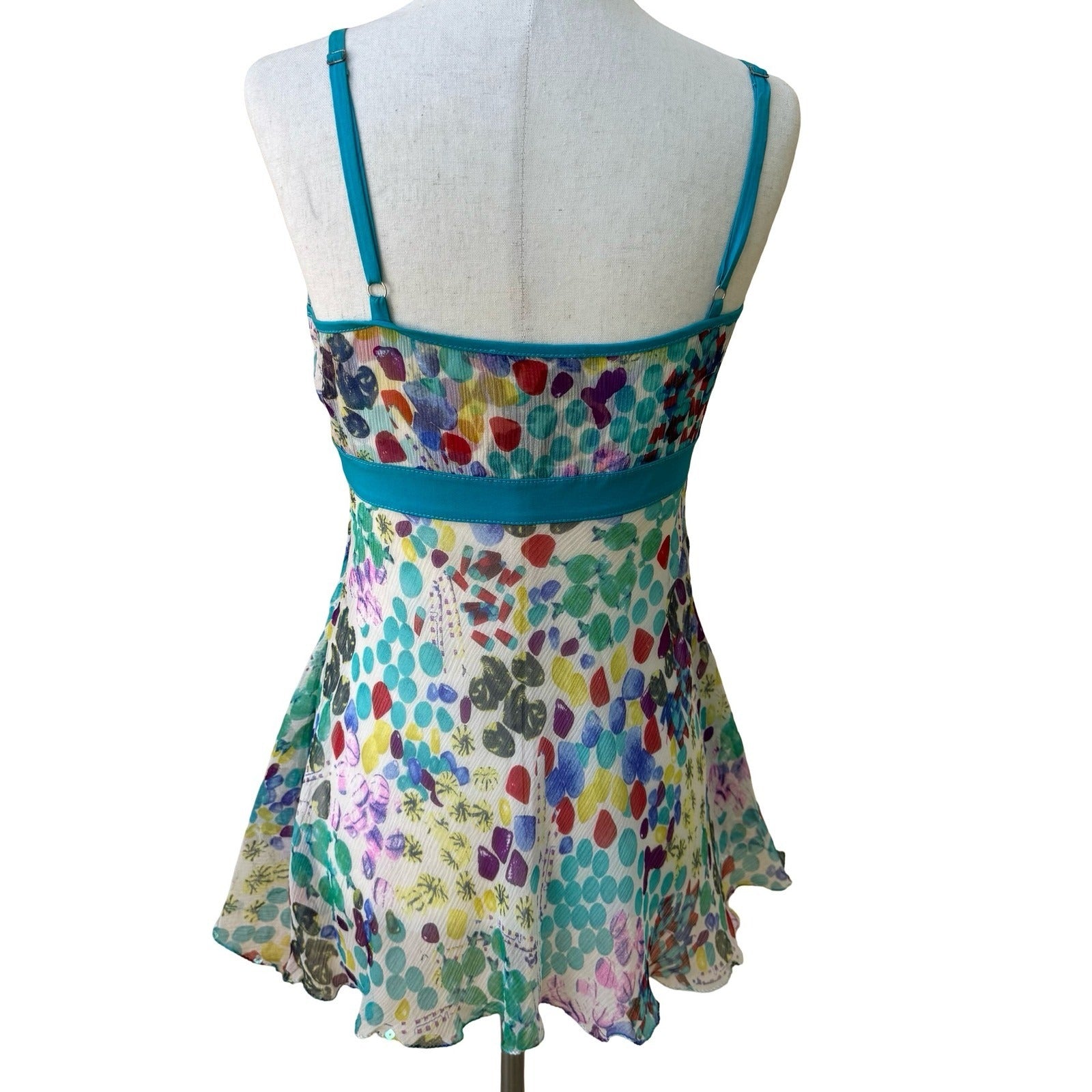 BGN Vintage Y2K Silk Abstract Polka Dot Sequin Fairy Empire Waist Cami Top S