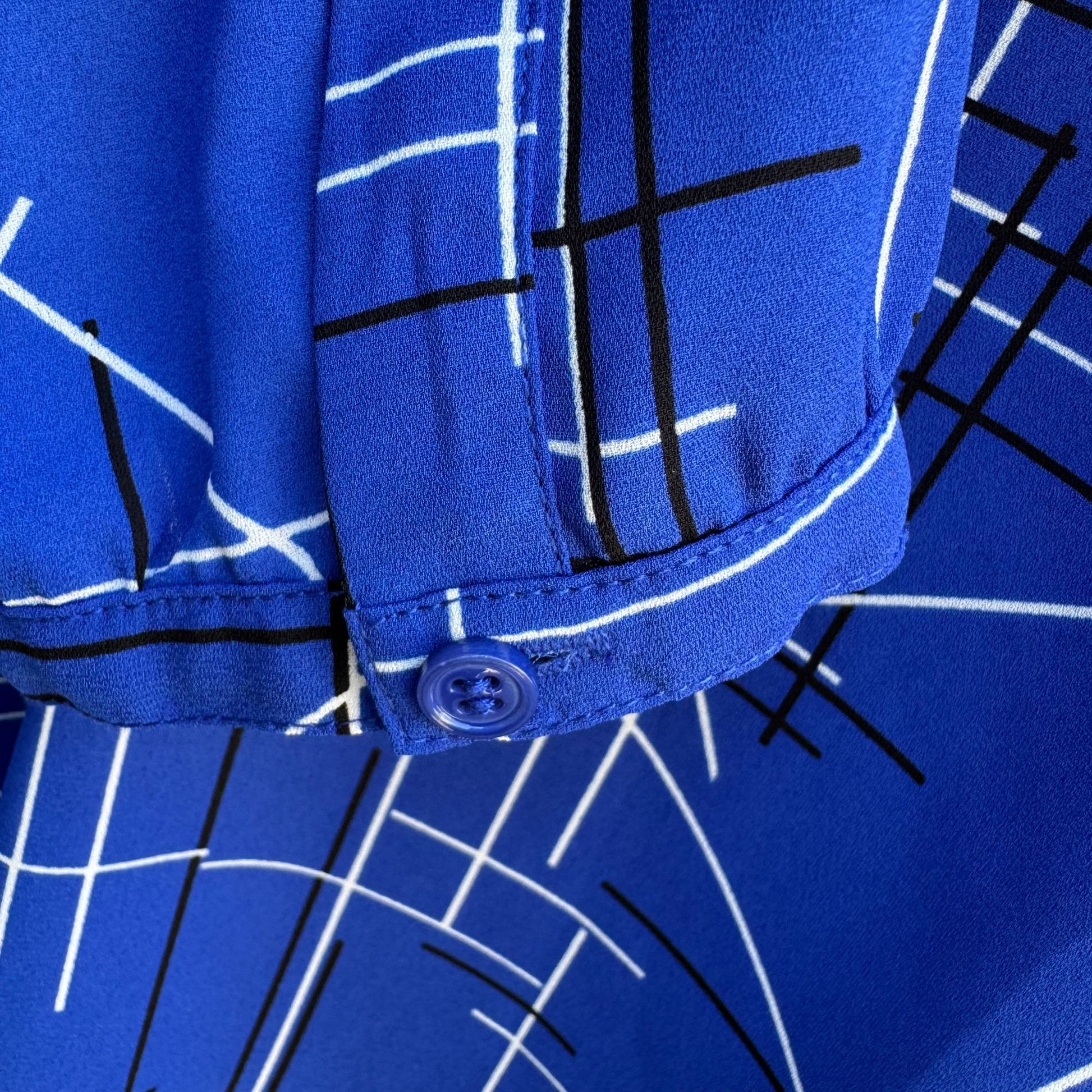 NYDJ Womens Blue Geometric Print Long Sleeve Pleated Back Preppy Tunic Blouse M