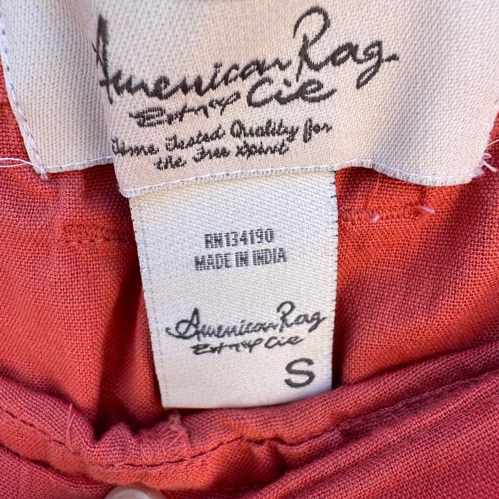 American Rag Coastal Beachy Linen Blend Elastic Drawstring Pants Coral Womens S
