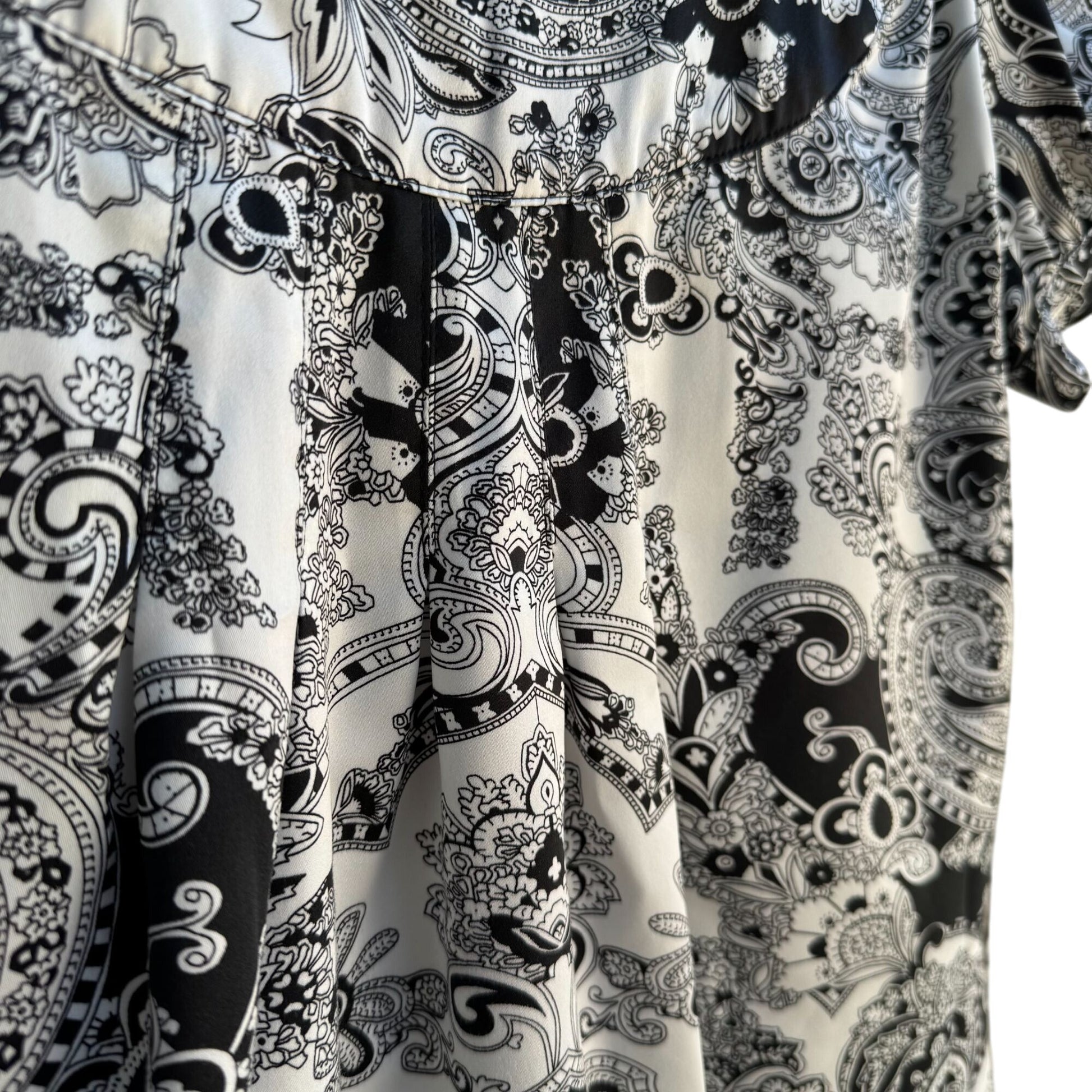 Sunny Leigh Womens Pleated Scoop Neck Paisley Print Cap Sleeve Tunic Blouse S