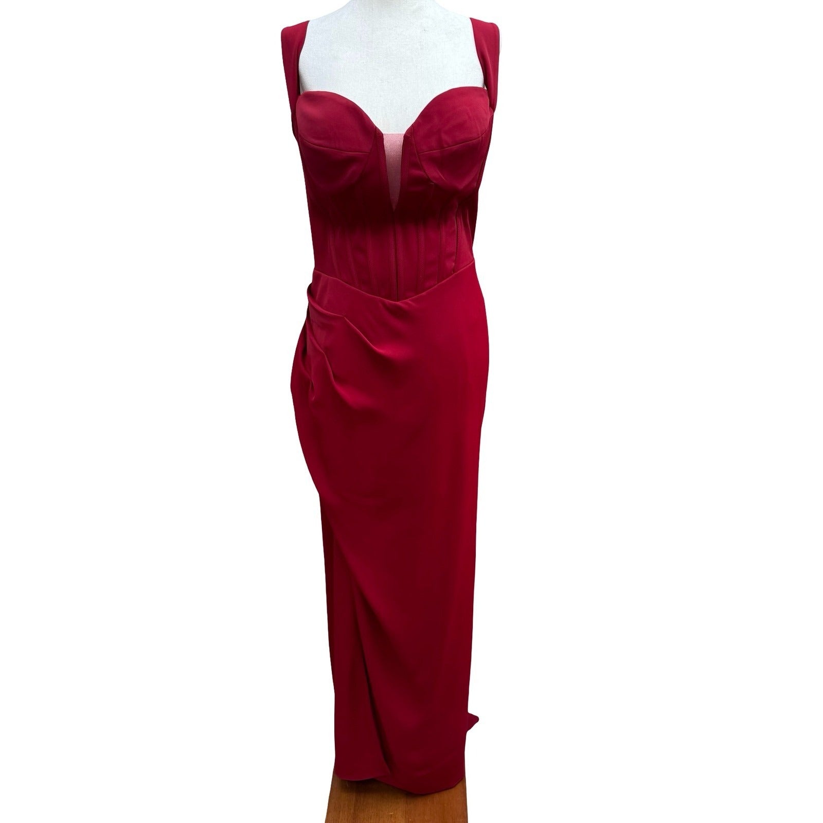 GLS Gloria Red Corset Sweetheart Draped Evening Gown Train Prom Gala Glamour XL