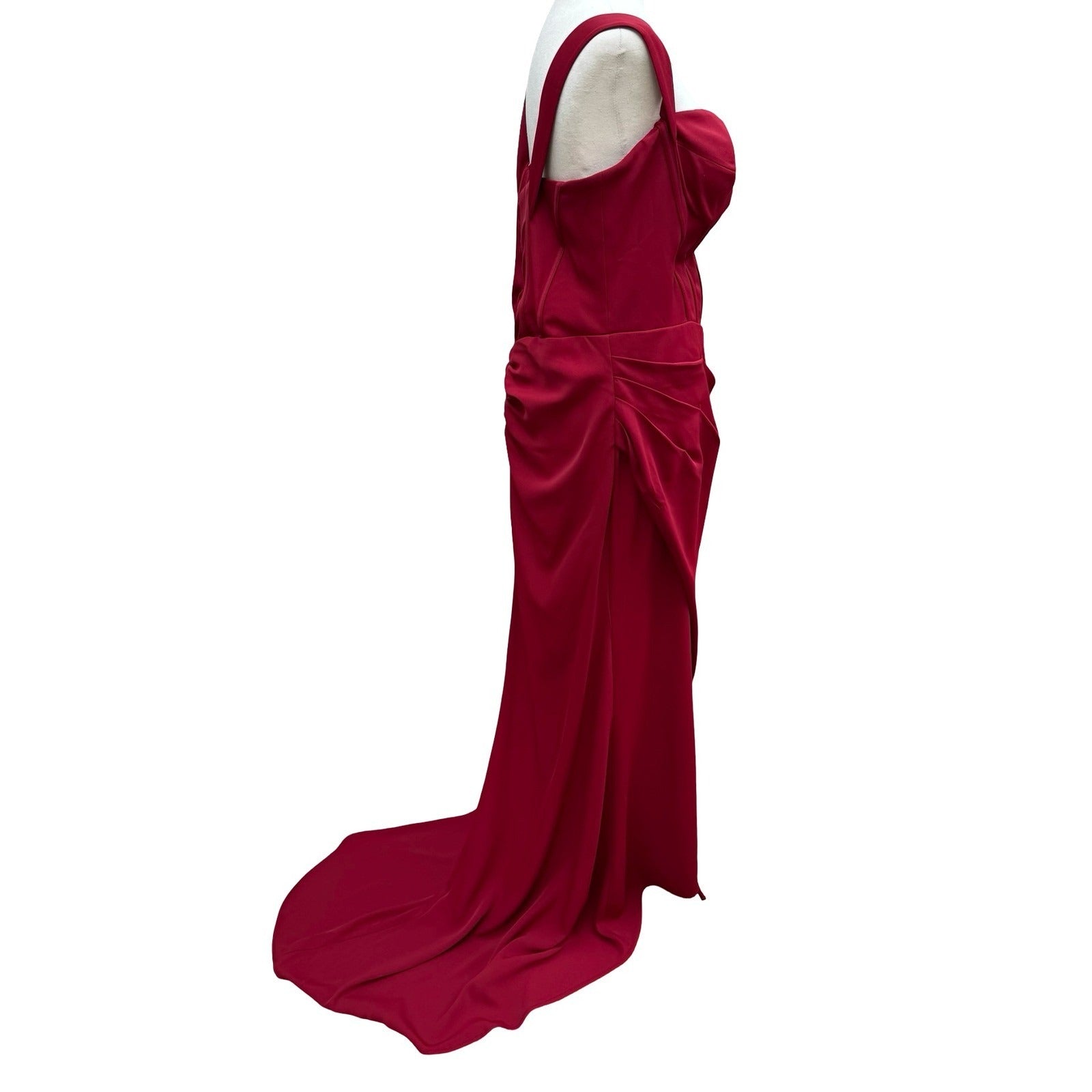 GLS Gloria Red Corset Sweetheart Draped Evening Gown Train Prom Gala Glamour XL