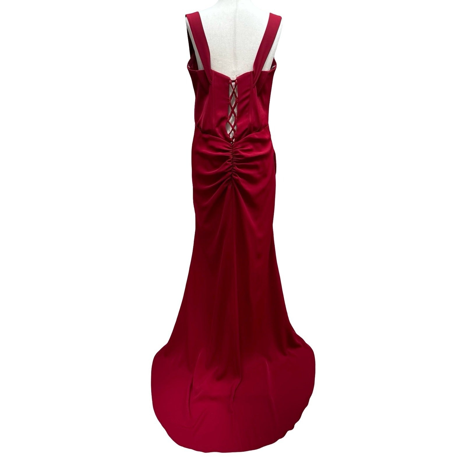 GLS Gloria Red Corset Sweetheart Draped Evening Gown Train Prom Gala Glamour XL