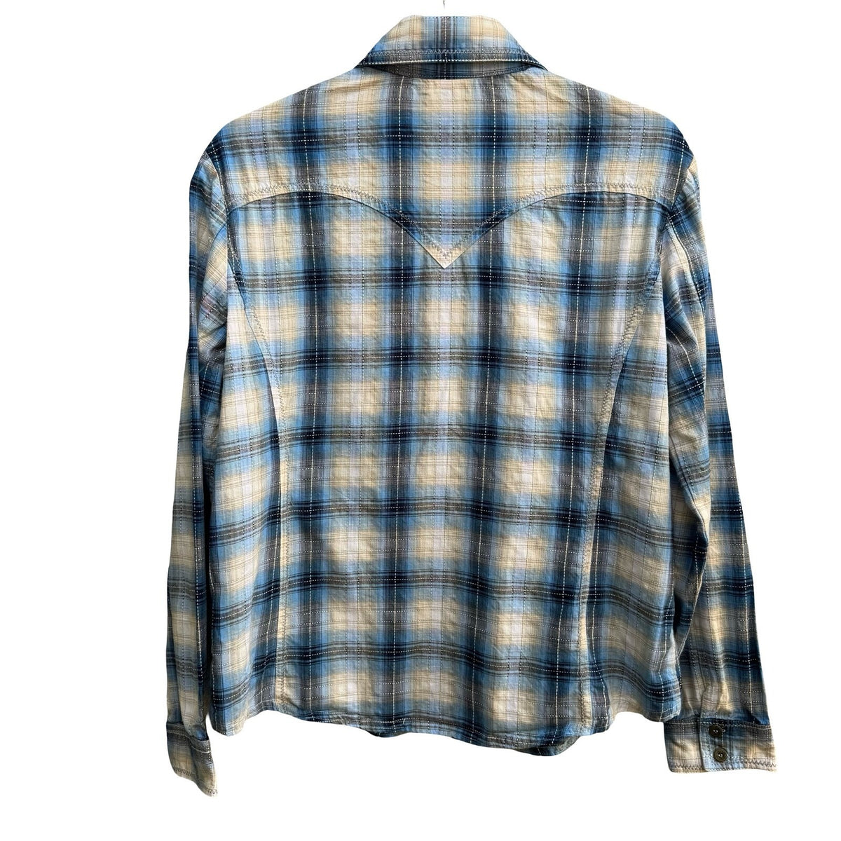 Diane Gilman Western Cowgirl Boho Floral Embroidered Plaid Shirt Blue Womens M