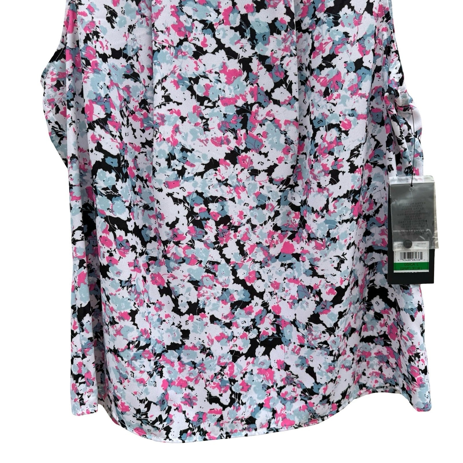 Nine West Blue Meadow Multi Floral Sleeveless Pleated Blouse Magnolia Springs L