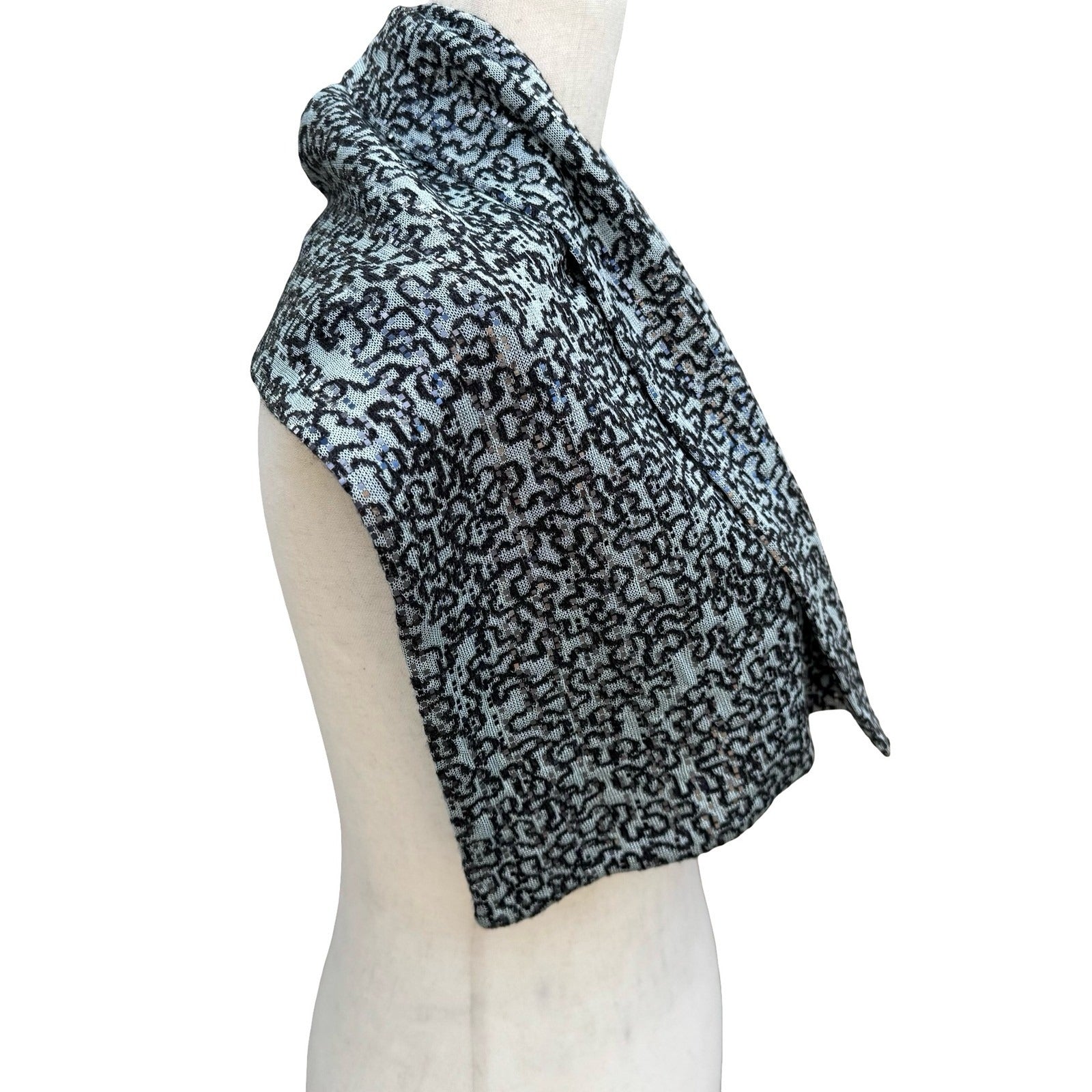 Light Blue Black Abstract Knit Sequin Metallic Textured Scarf Wrap Glam Sparkly