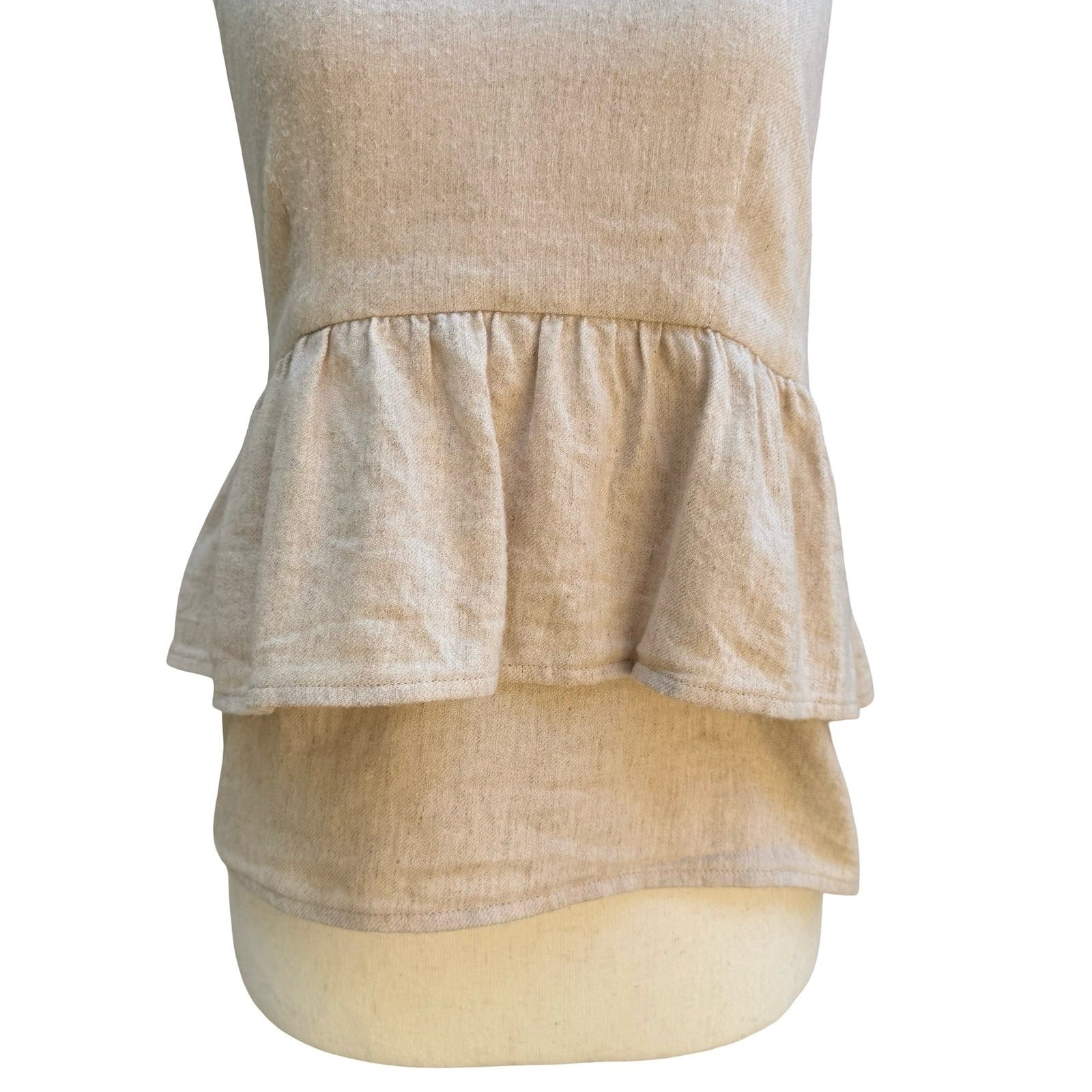 Joes Jeans Coastal Beachy Boho Linen Blend Tiered Peplum Camisole Top Oatmeal S