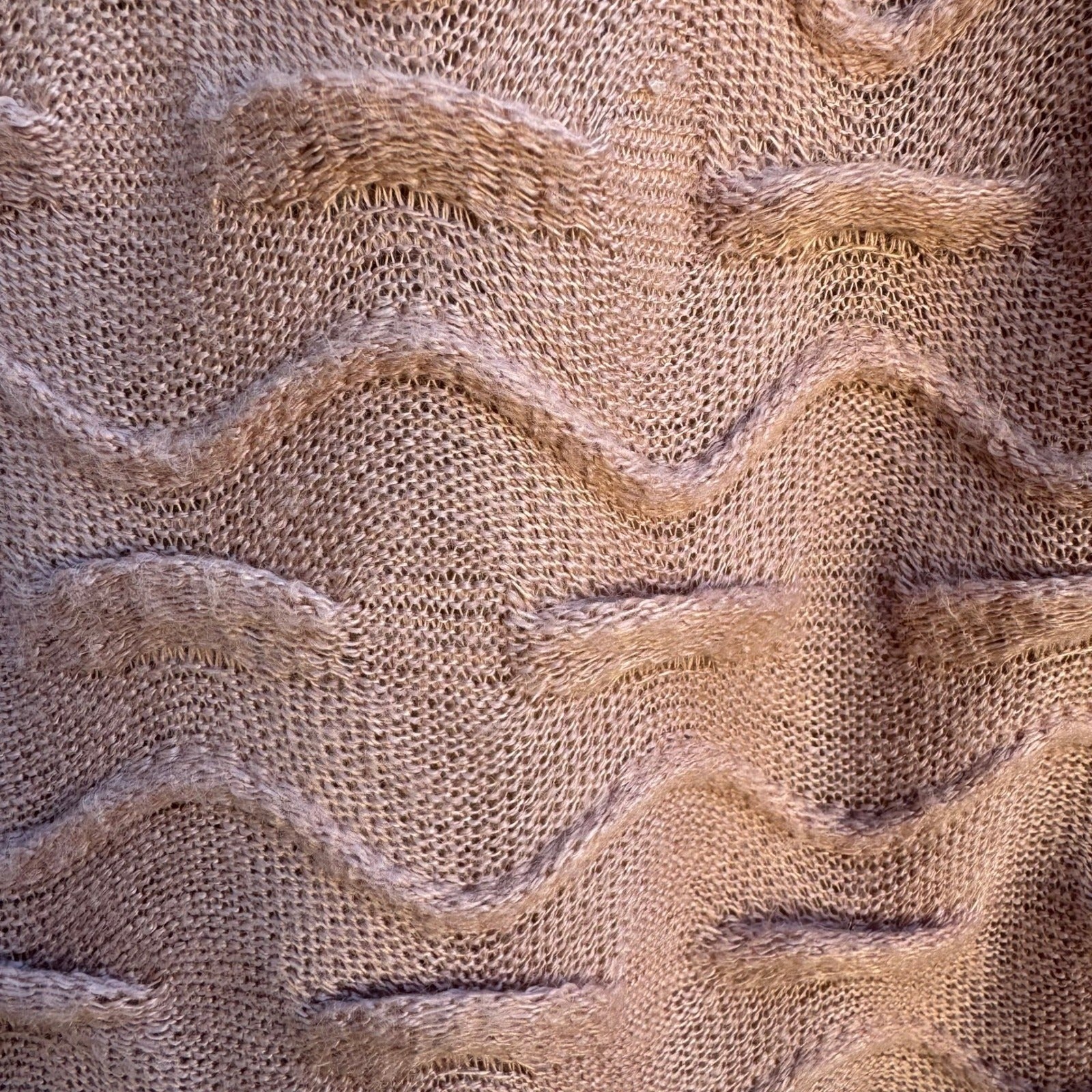 A'reve Coquette Romantic Wavy Textured Knit Mesh Lace Yoke Tie Neck Sweater S