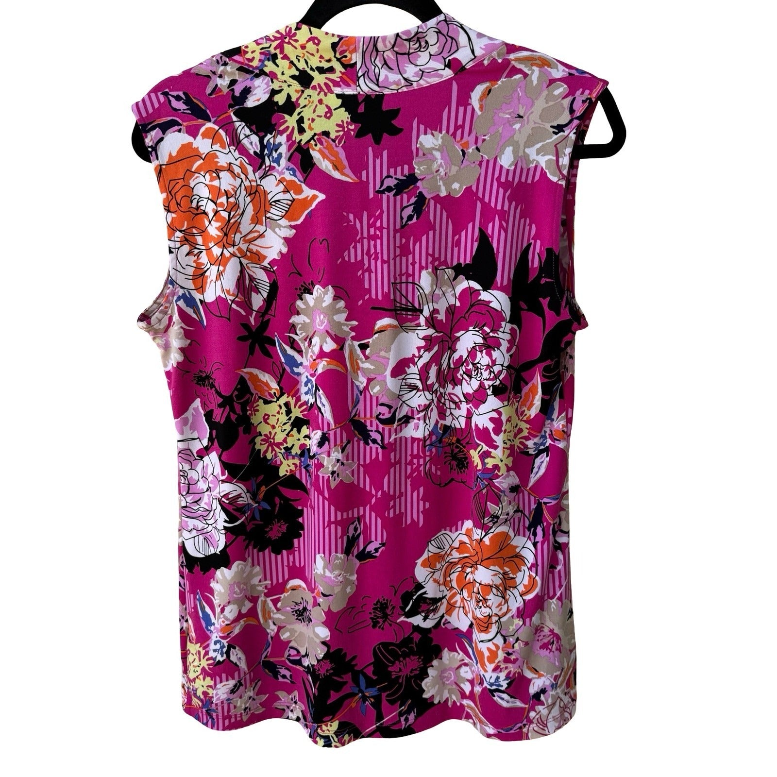 Dana Buchman Hot Pink Floral Cowl Neck Sleeveless Blouse Knit Top Pink Womens M