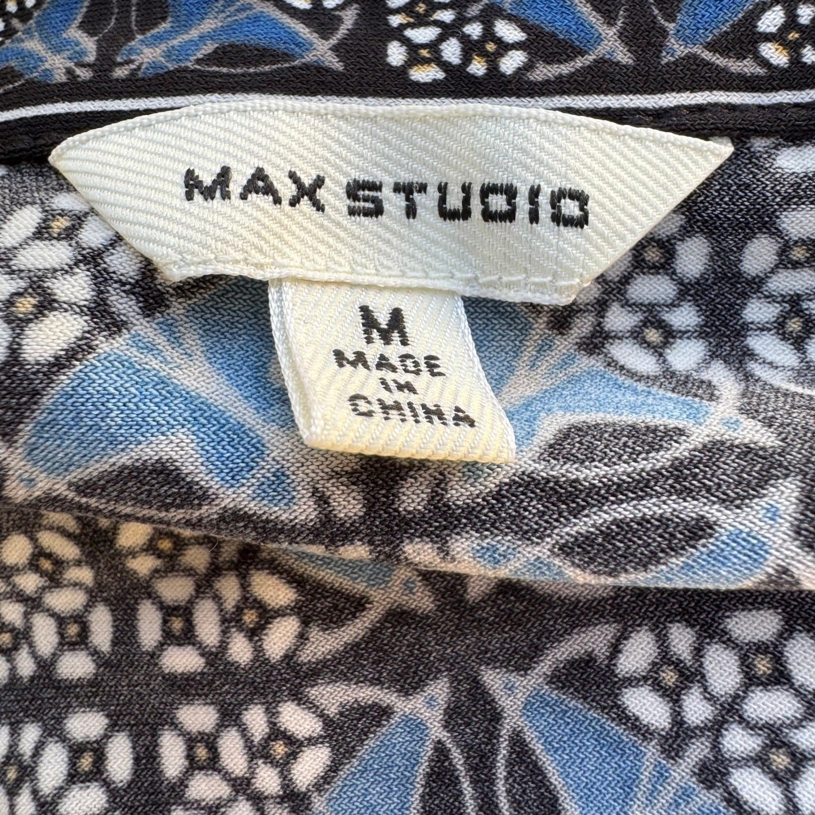 Max Studio Mod Geometric Tile Print Faux Wrap Jersey Dress Careerwear Blue M