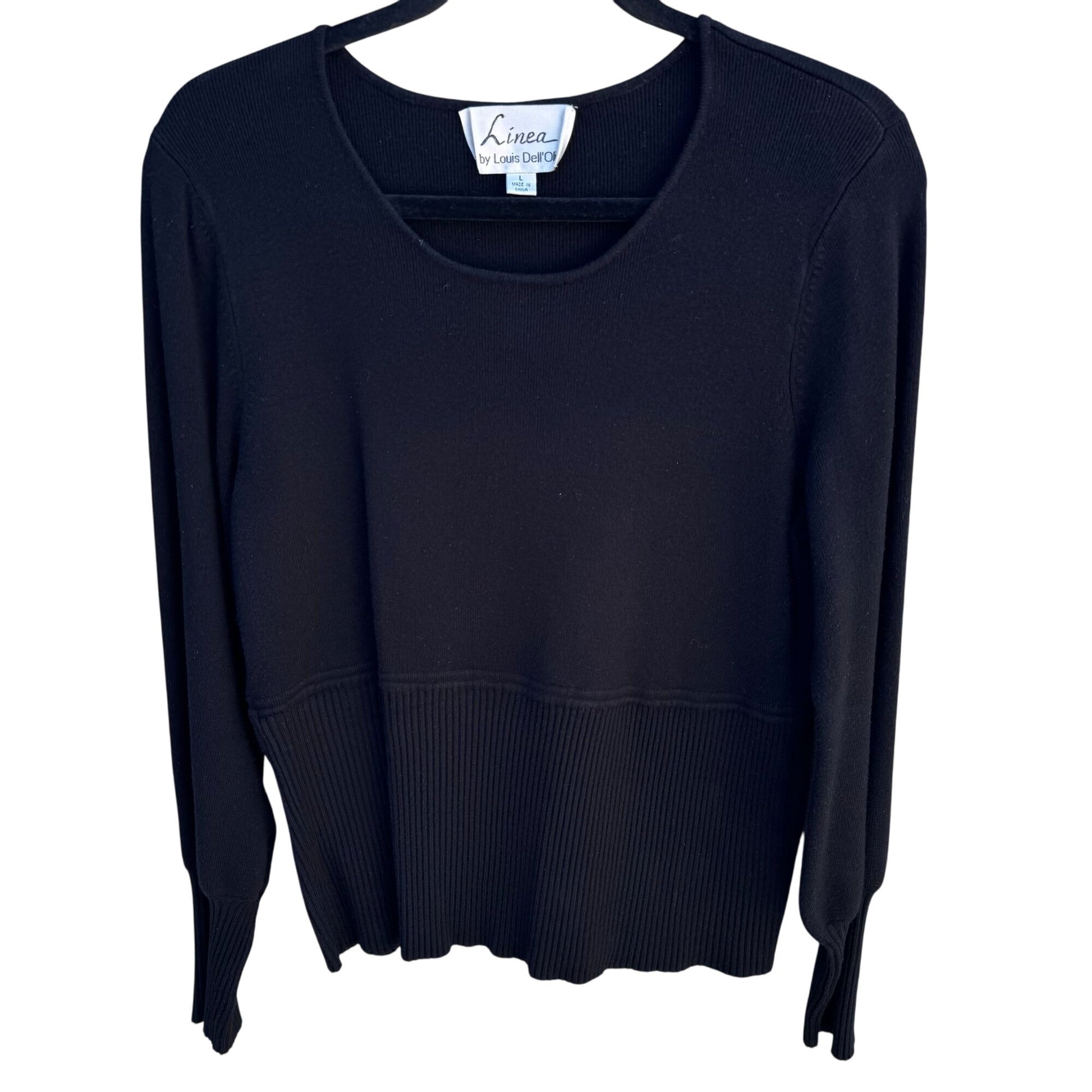 Linea Louis DellOlio Vintage Womens Black Long Sleeve Band Waist Knit Sweater L