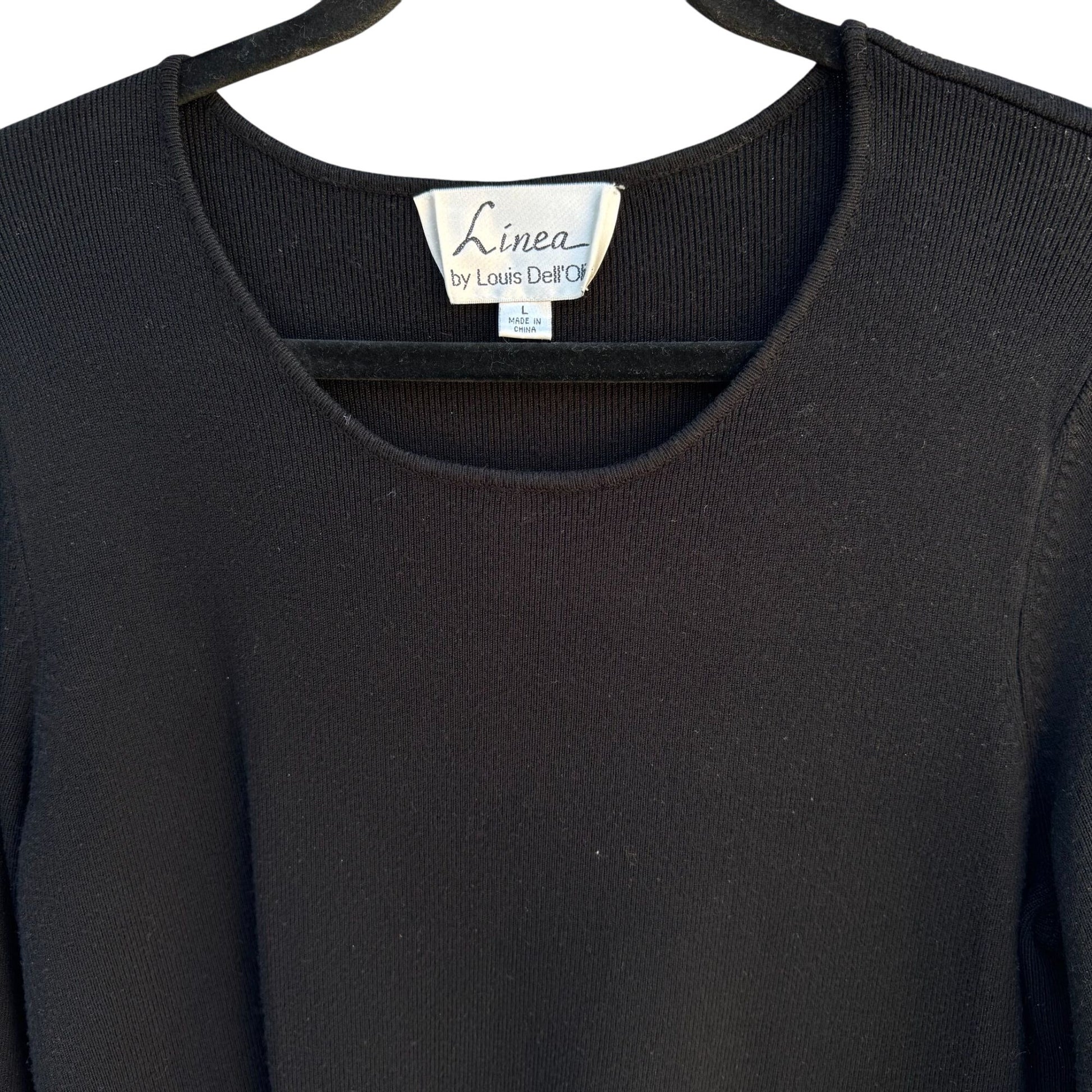 Linea Louis DellOlio Vintage Womens Black Long Sleeve Band Waist Knit Sweater L