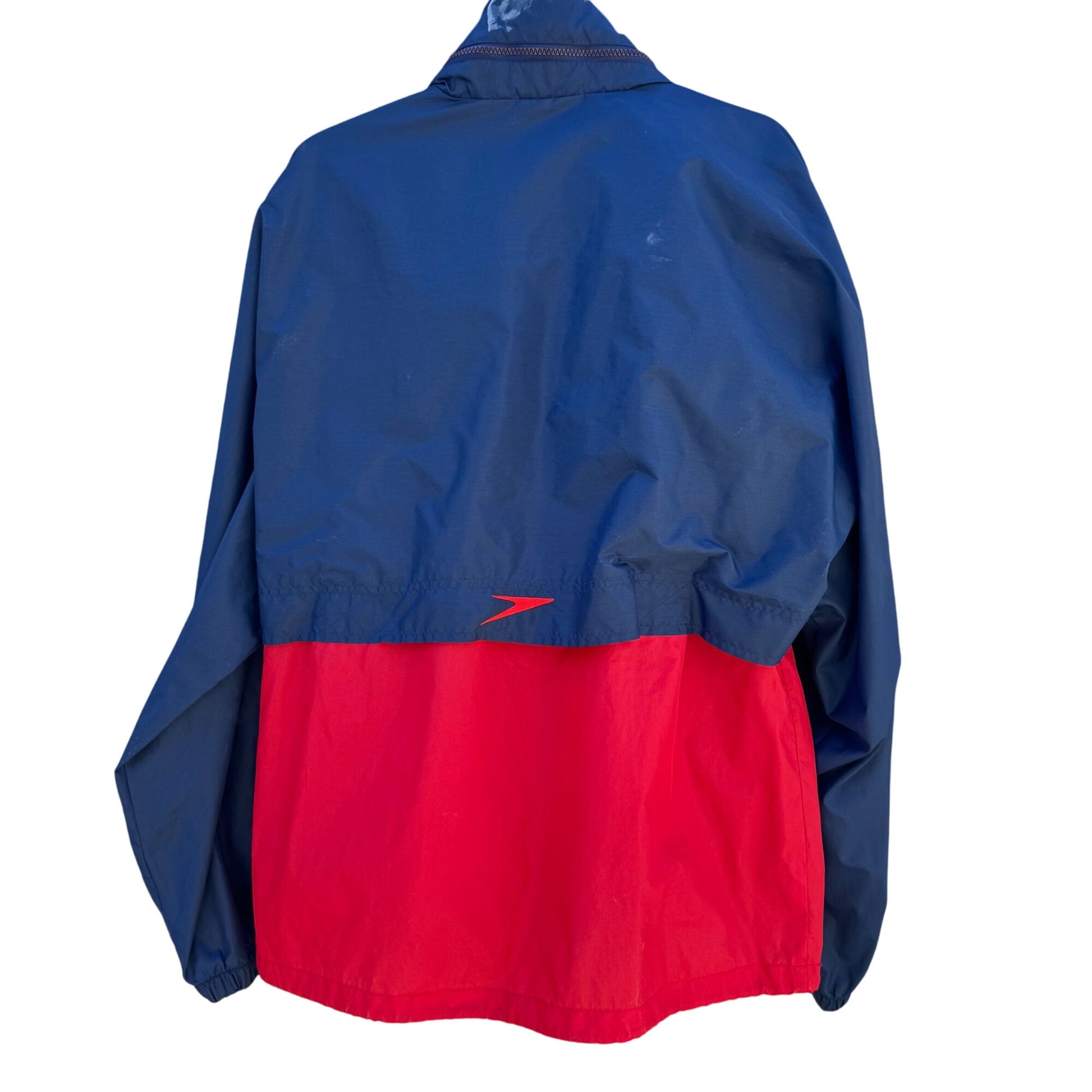 Speedo Vintage Red Navy Hooded Windbreaker Zip Water Resistant Light Jacket XL