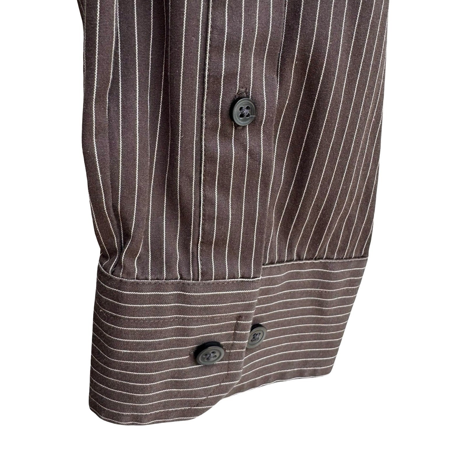 Express Design Studio Mens XL Brown Pinstripe 80s 2 Ply Cotton Modern Fit Shirt