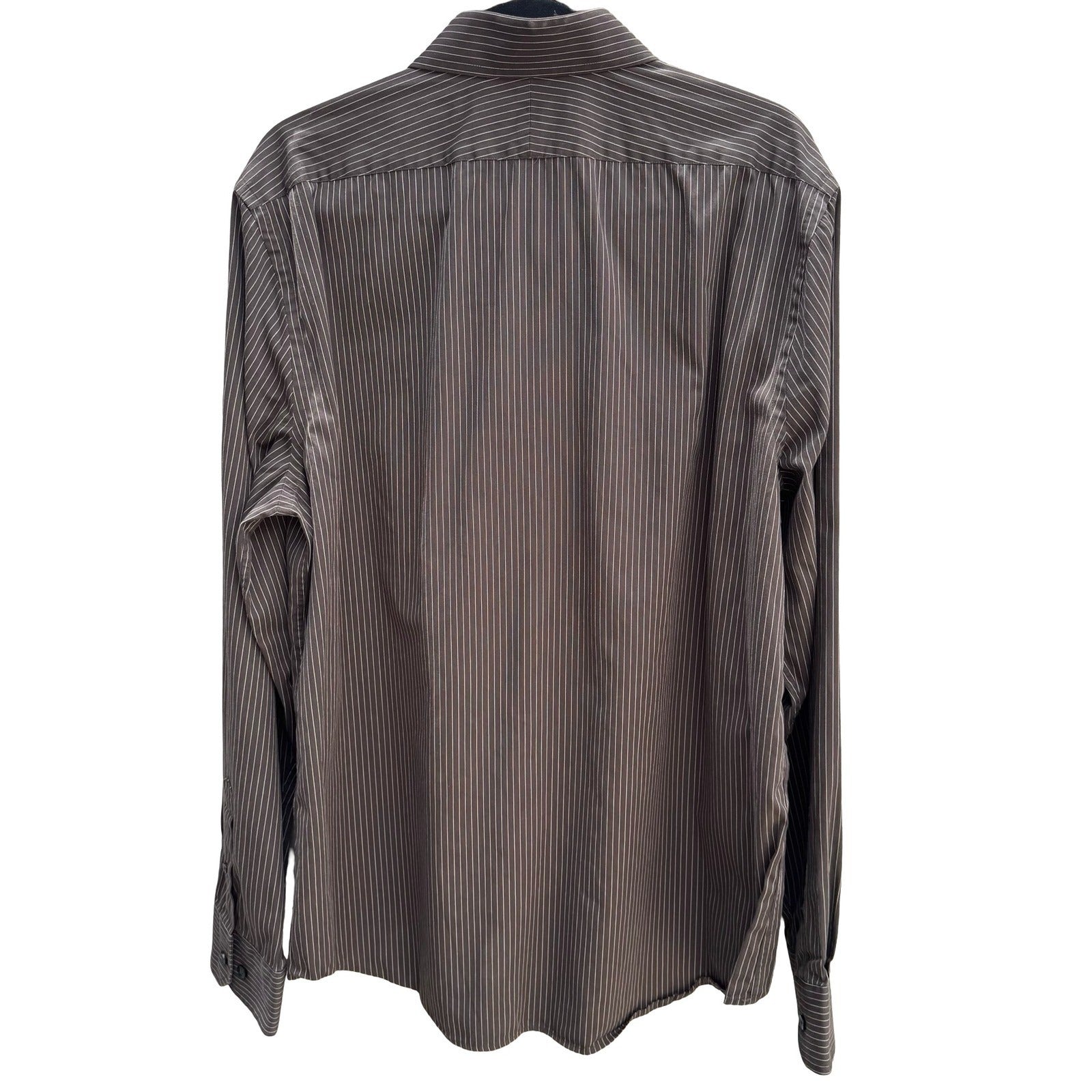 Express Design Studio Mens XL Brown Pinstripe 80s 2 Ply Cotton Modern Fit Shirt