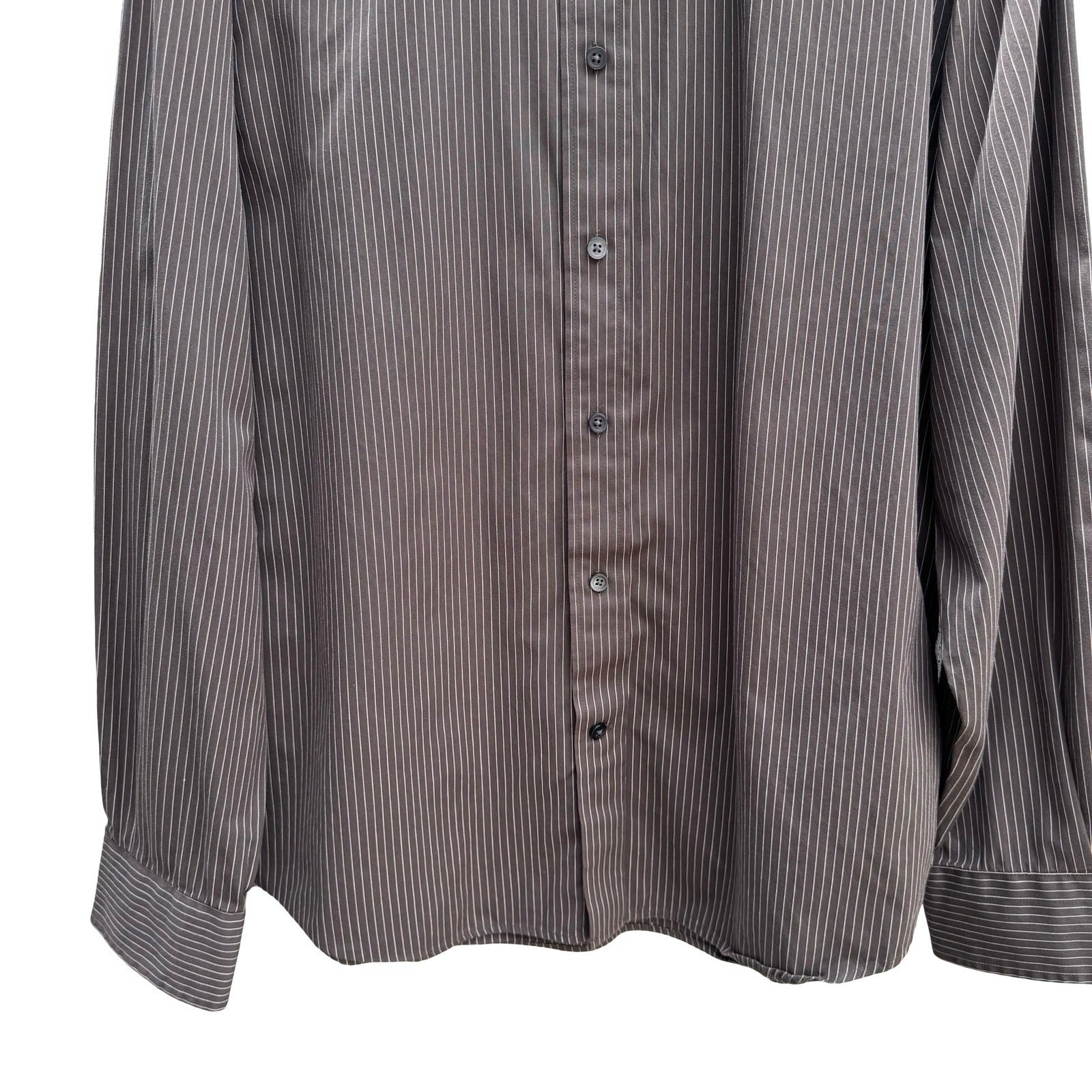 Express Design Studio Mens XL Brown Pinstripe 80s 2 Ply Cotton Modern Fit Shirt