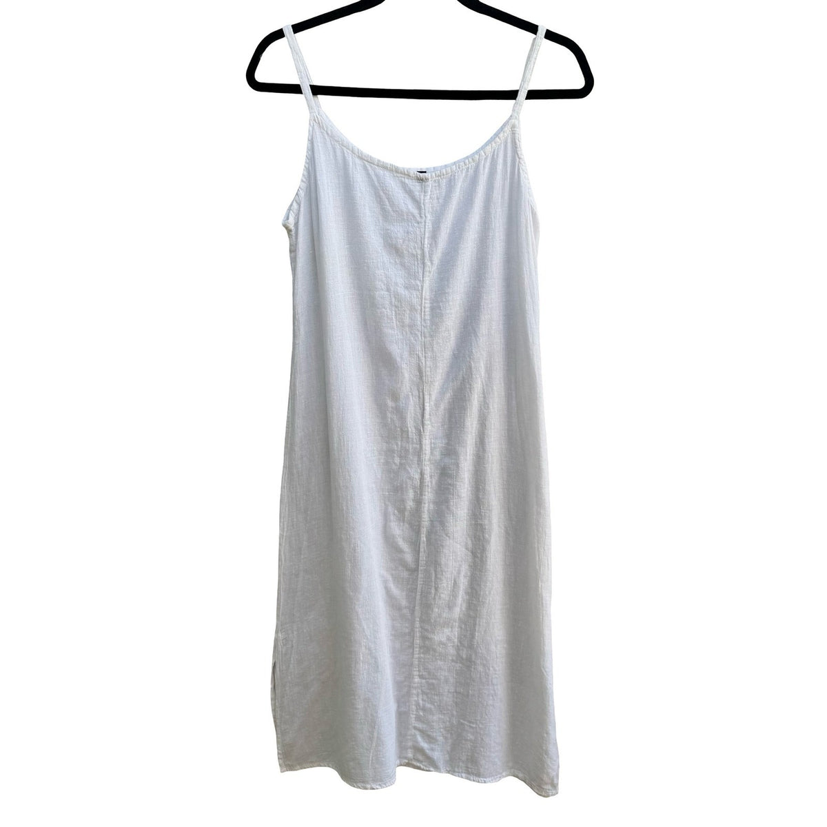 Minimalist Coastal Lagenlook Beachy Linen Spaghetti Strap Slip Dress White M