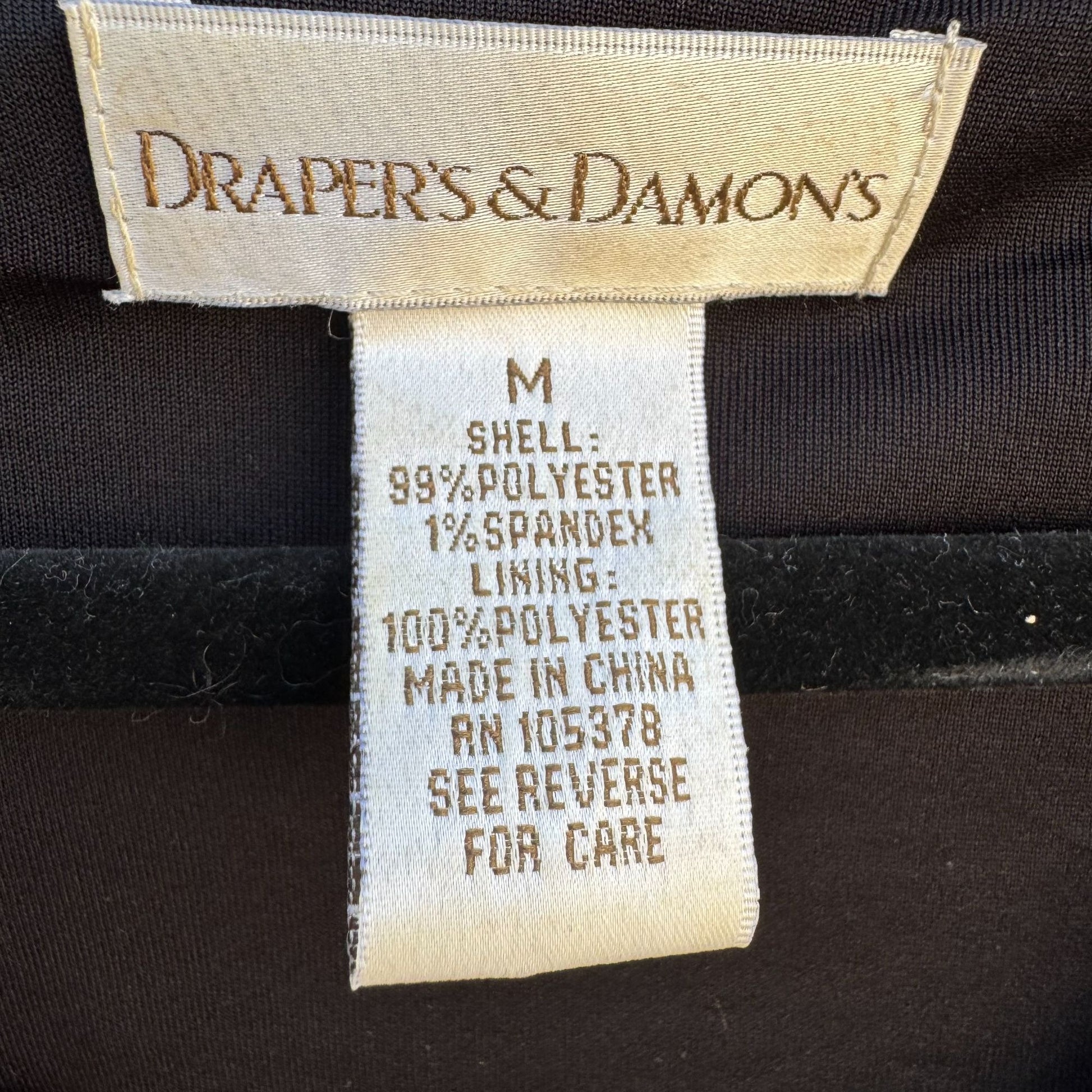 Drapers & Damons Black Draped Ruffle Textured 3/4 Sleeve Womens Tunic Style Top