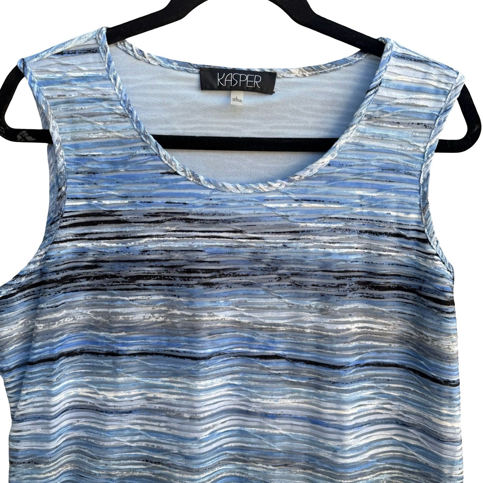 Kasper Coastal Nautical Careerwear Space Dye Striped Sleeveless Scoop Neck Top L