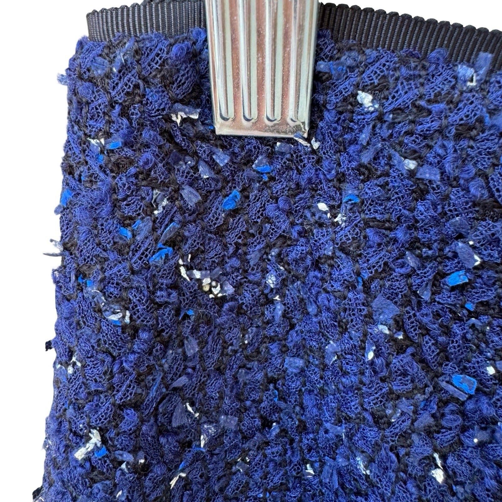 Elie Tahari Old Money Tweed Mini Skirt Wool Blend Textured Pencil Blue Womens 6