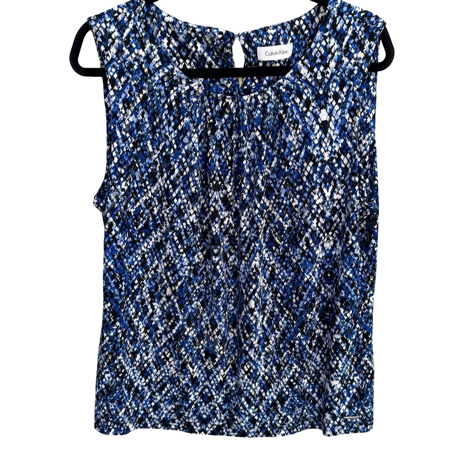 Calvin Klein Blue Black Abstract Snakeskin Print Sleeveless Blouse Professional