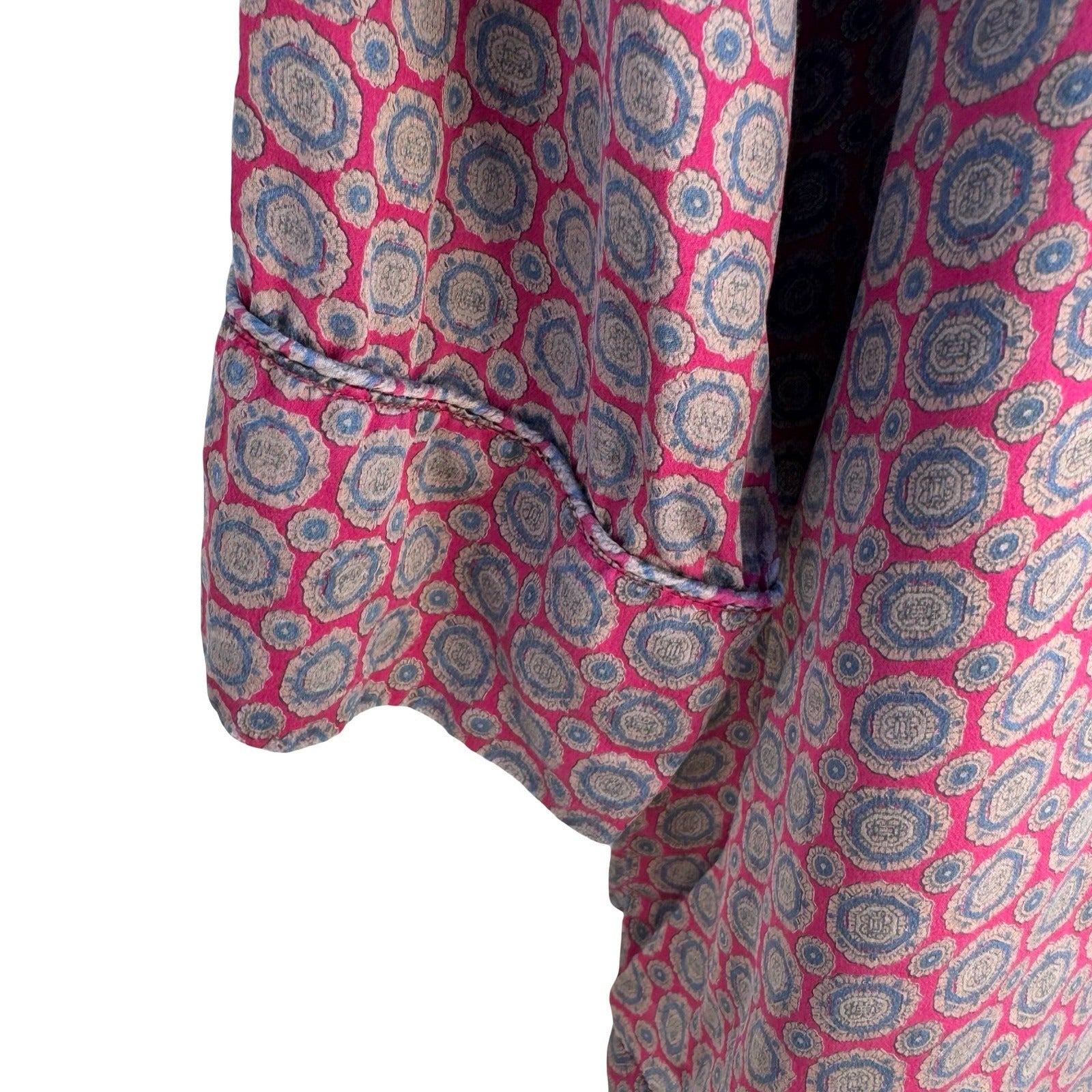 Robert Stock Vintage 90s Silk Pajama Shirt Bohemian Loungewear Medallion Mens L